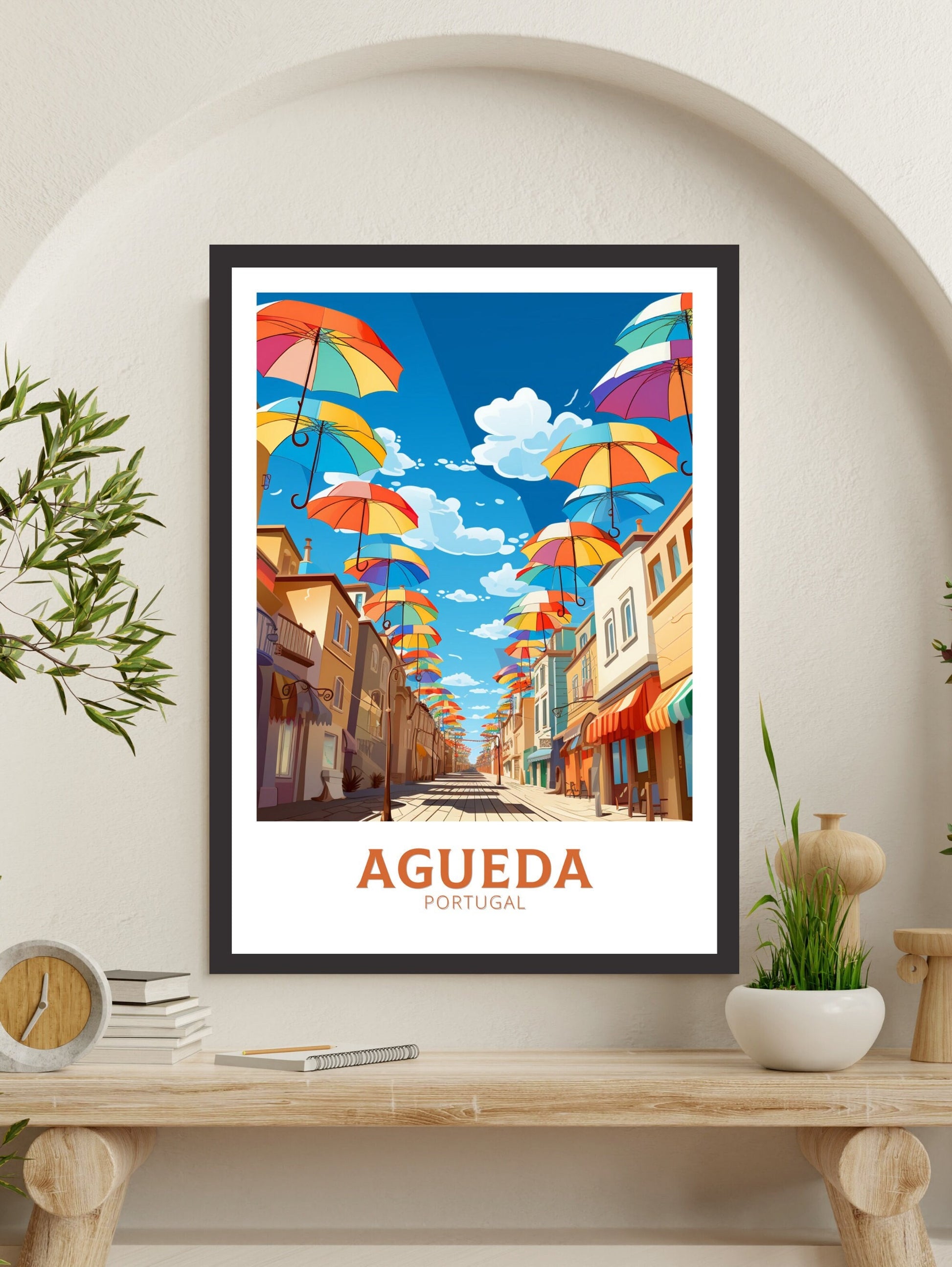 Agueda Poster | Agueda Travel Print | Agueda Illustration | Agueda Wall Art | Agueda Print | Portugal Print | Agueda Umbrellas | ID 881