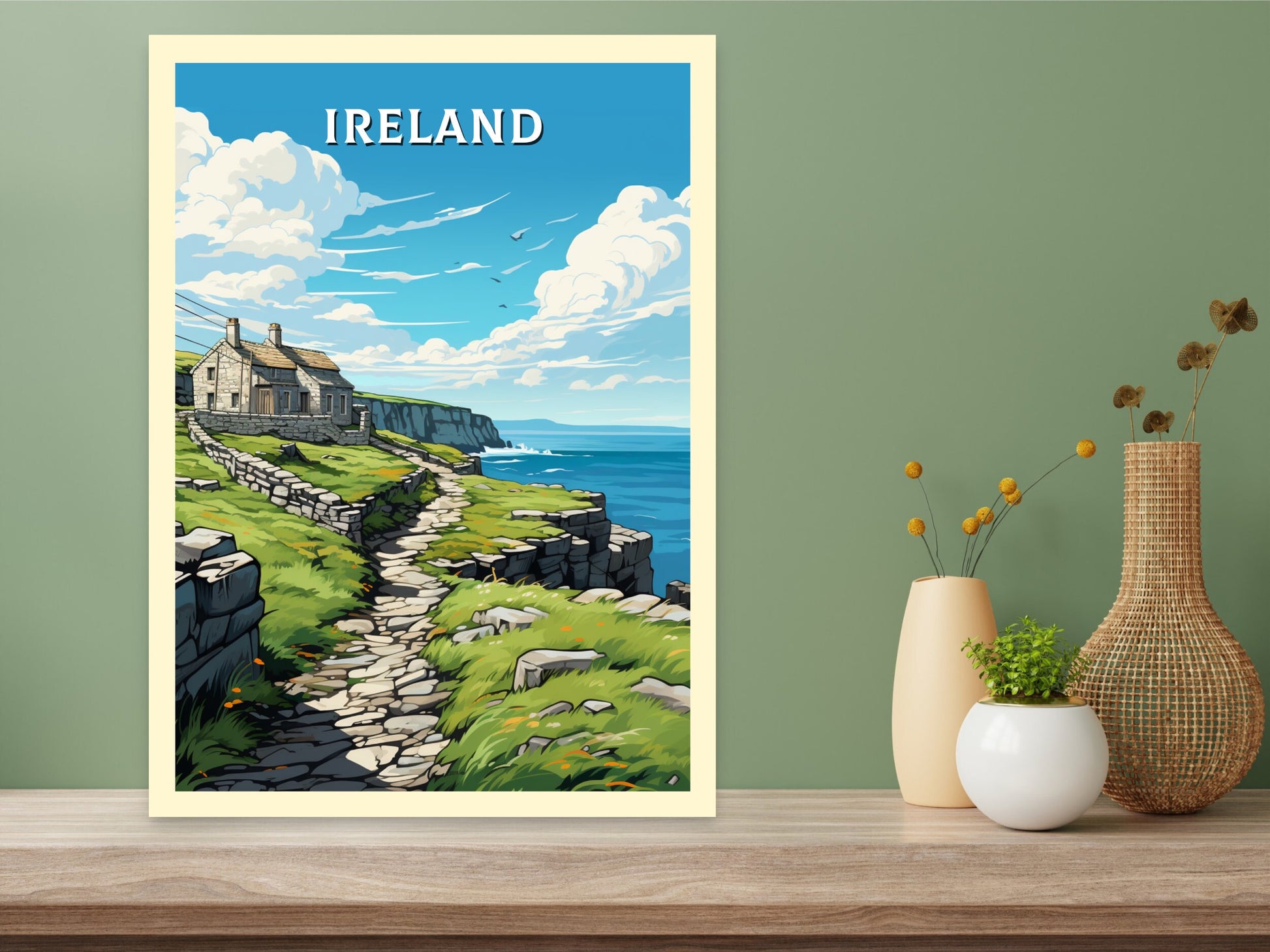 Ireland Travel Print | Ireland Illustration | Ireland Poster | Ireland Art | Emerald Isle's cliffs Art | Cliffs of Mother Print | ID 885