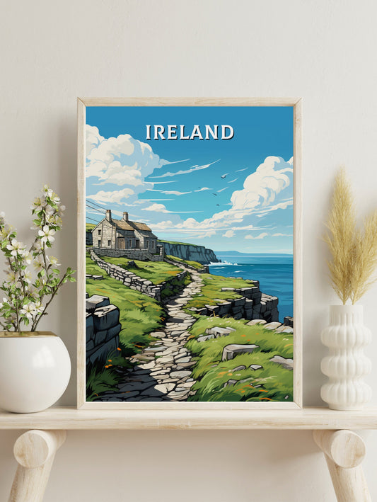 Ireland Travel Print | Ireland Illustration | Ireland Poster | Ireland Art | Emerald Isle's cliffs Art | Cliffs of Mother Print | ID 885