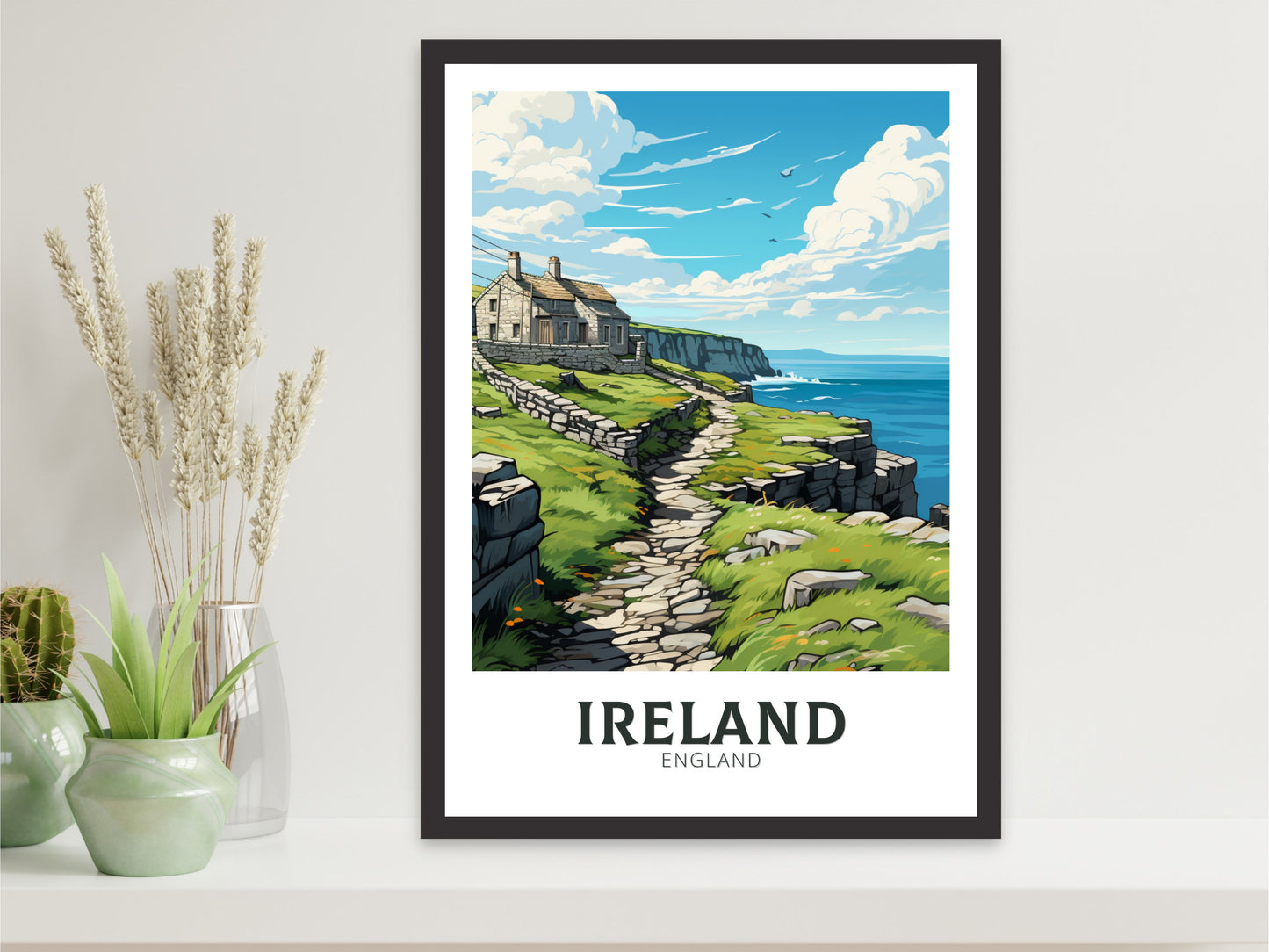 Ireland Travel Poster | Ireland Illustration | Ireland Print | Ireland Art | Emerald Isle's cliffs Art | Cliffs of Mother Print | ID 888