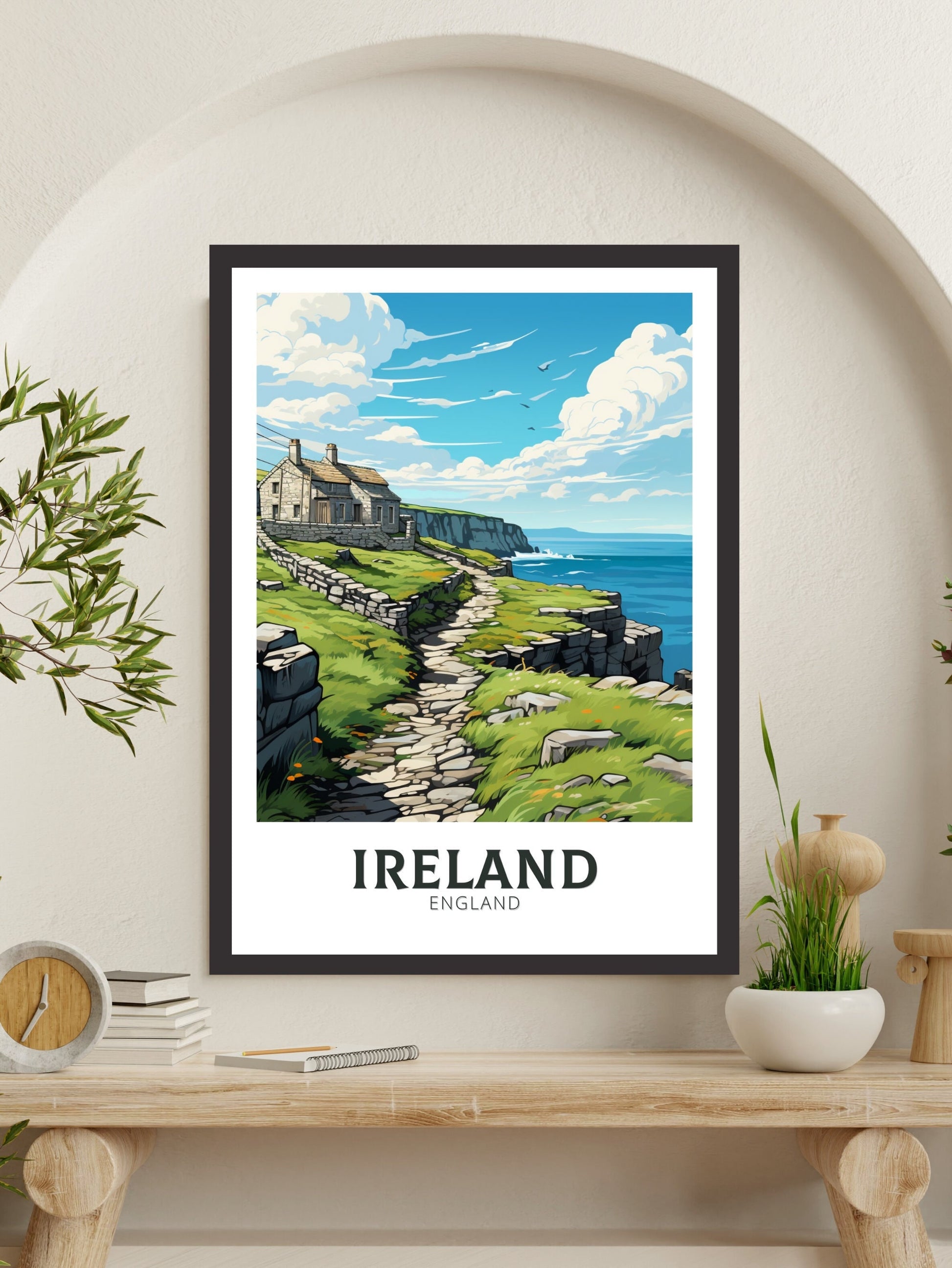 Ireland Travel Poster | Ireland Illustration | Ireland Print | Ireland Art | Emerald Isle's cliffs Art | Cliffs of Mother Print | ID 888