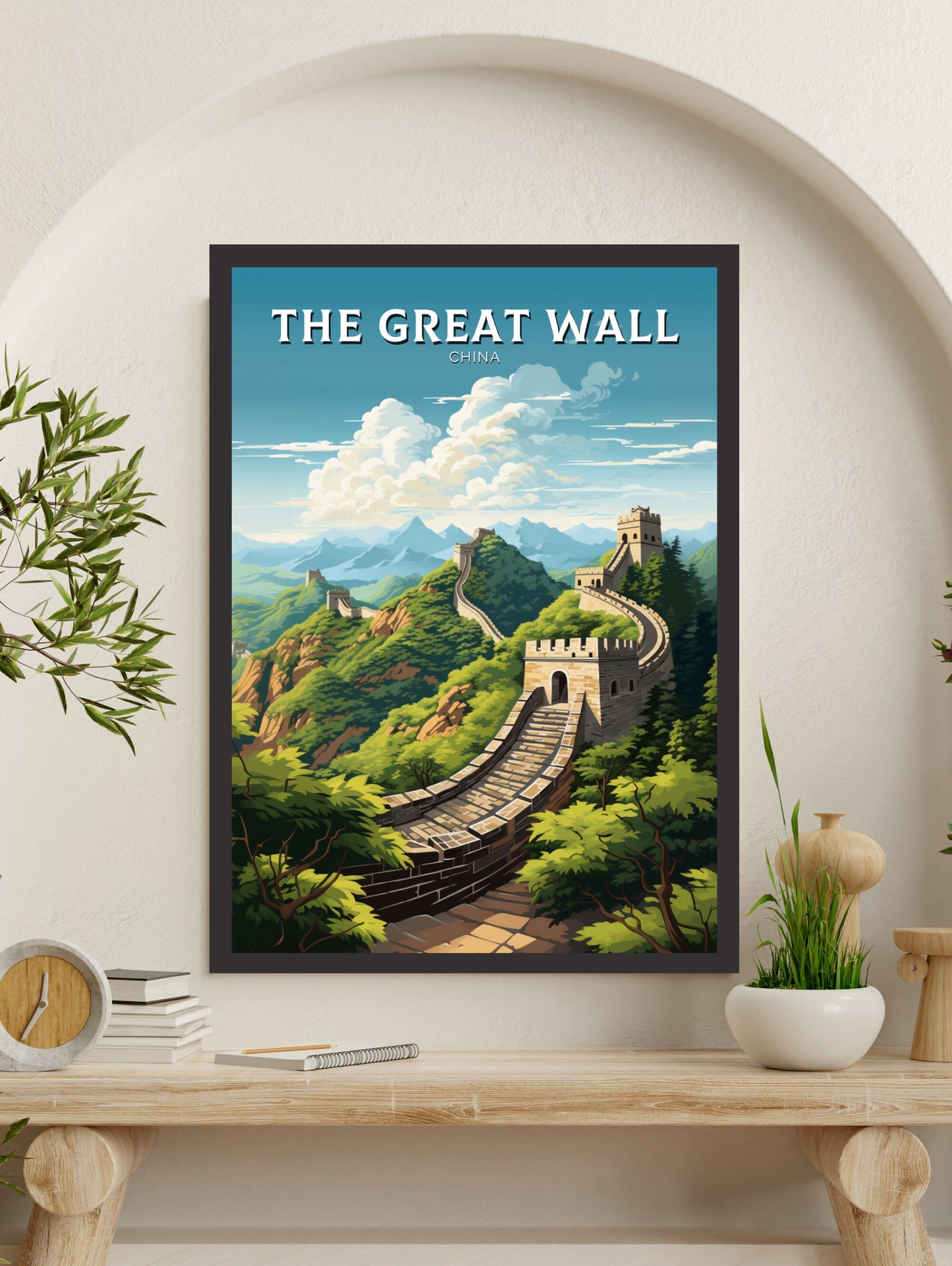 The Great Wall of China Poster | China Illustration | Travel Gifts | Seven Wonders Print | Sunset Poster | Housewarming Gift | ID 889