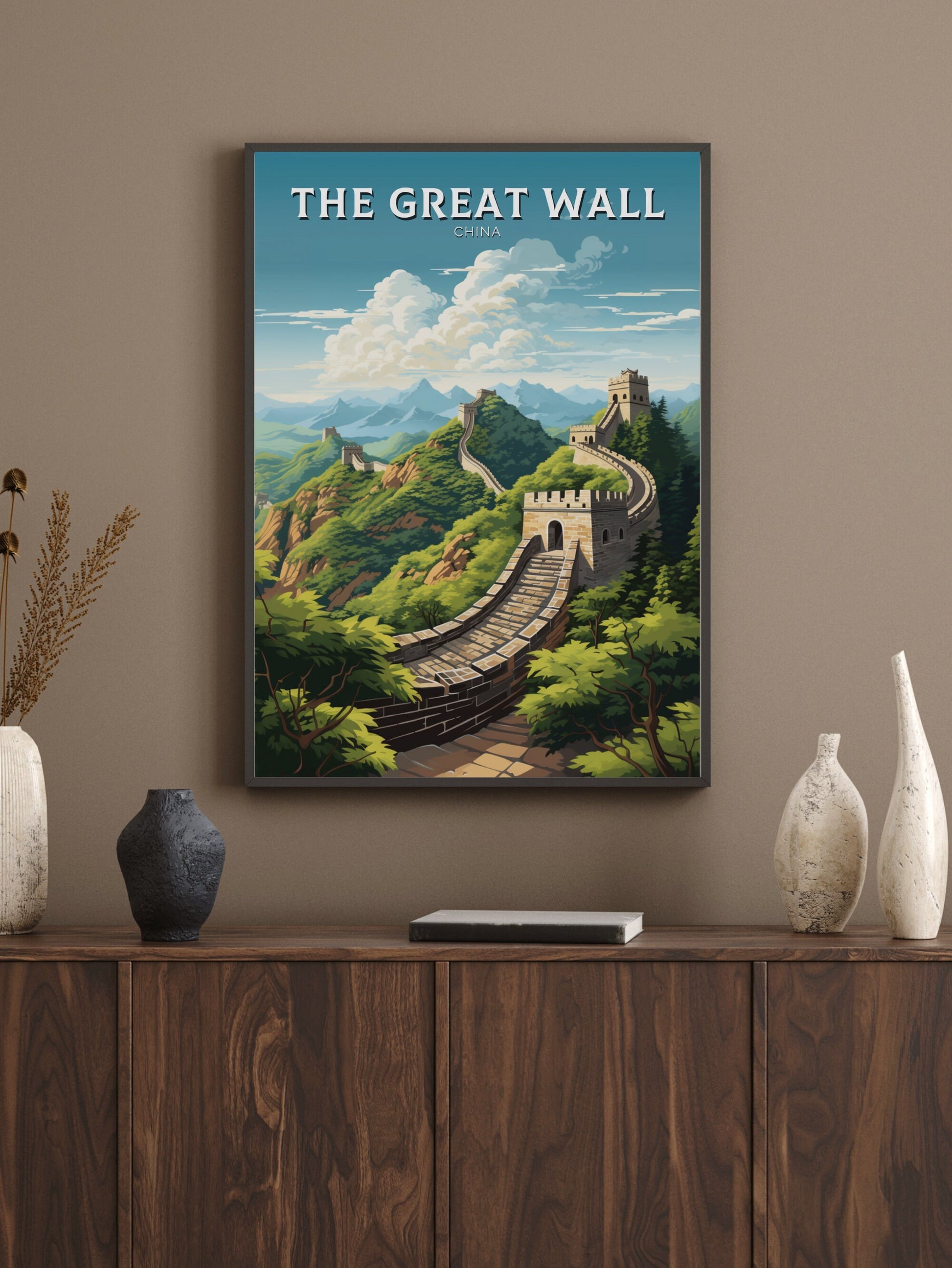 The Great Wall of China Poster | China Illustration | Travel Gifts | Seven Wonders Print | Sunset Poster | Housewarming Gift | ID 889