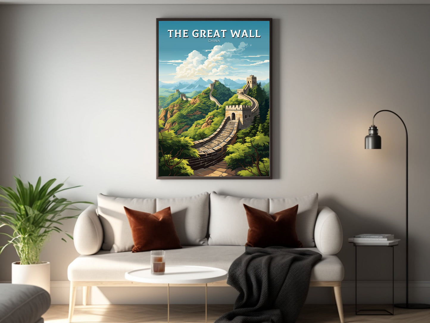 The Great Wall of China Poster | China Illustration | Travel Gifts | Seven Wonders Print | Sunset Poster | Housewarming Gift | ID 889