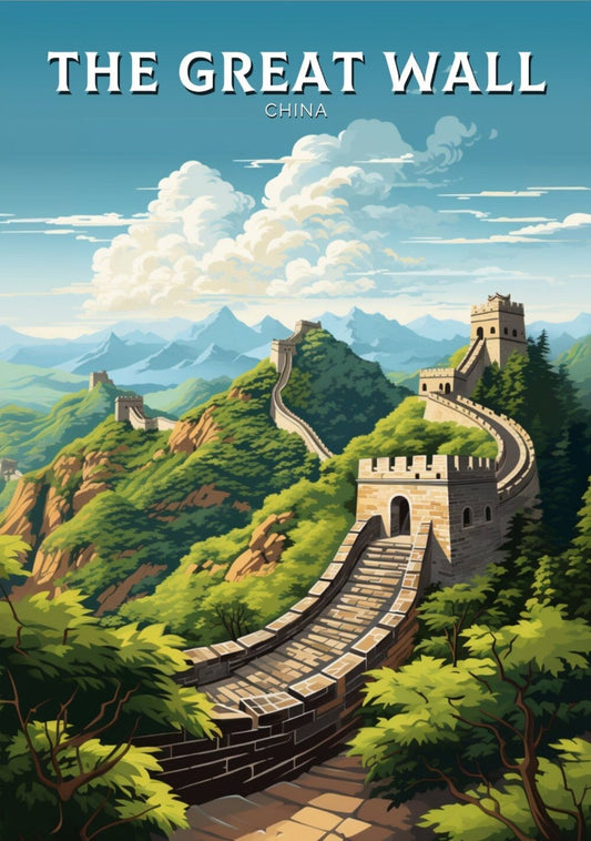 The Great Wall of China Poster | China Illustration | Travel Gifts | Seven Wonders Print | Sunset Poster | Housewarming Gift | ID 889