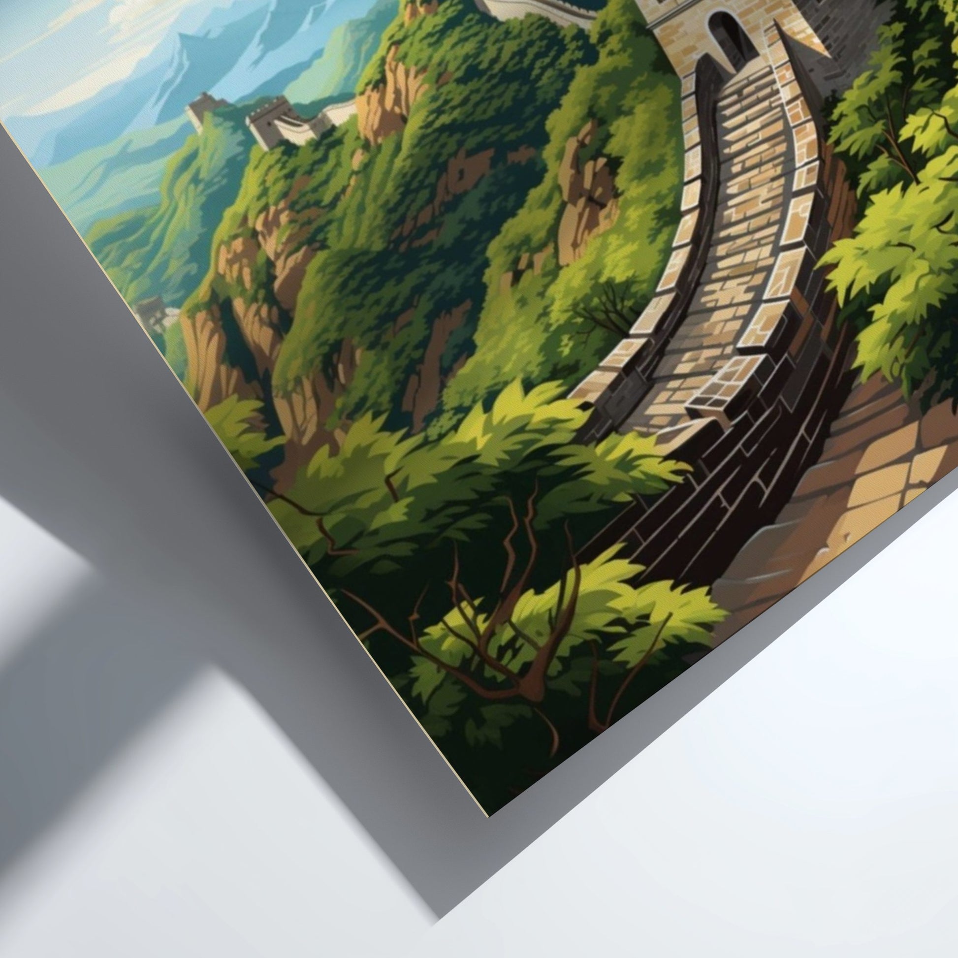 Artistic depiction of a mountainous landscape with a winding path and greenery.