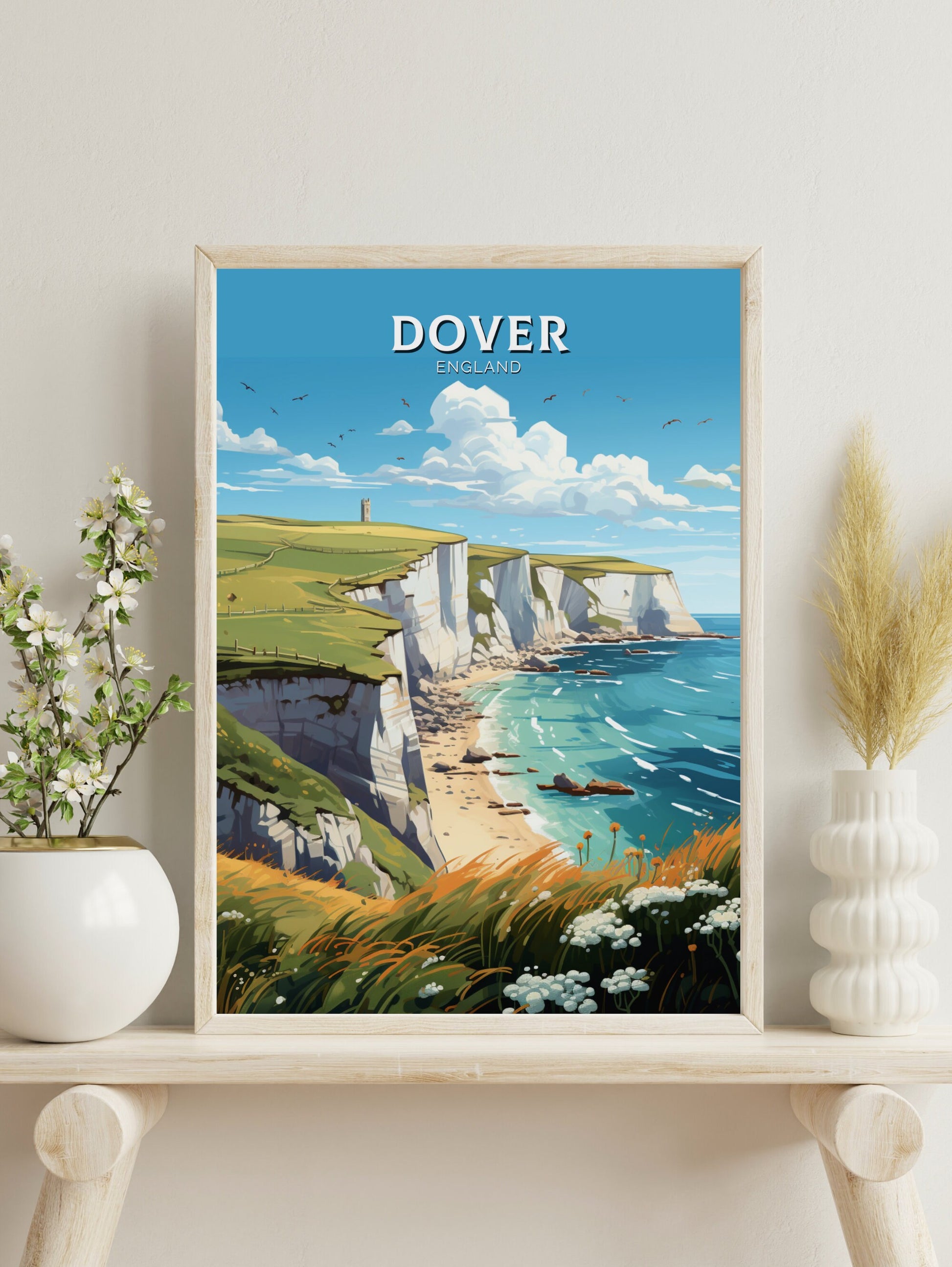 Dover Cliffs Travel Poster | Dover Cliffs Travel Print | Dover Cliffs Wall Art | England Print | England Home Decor | Travel gift | ID 891