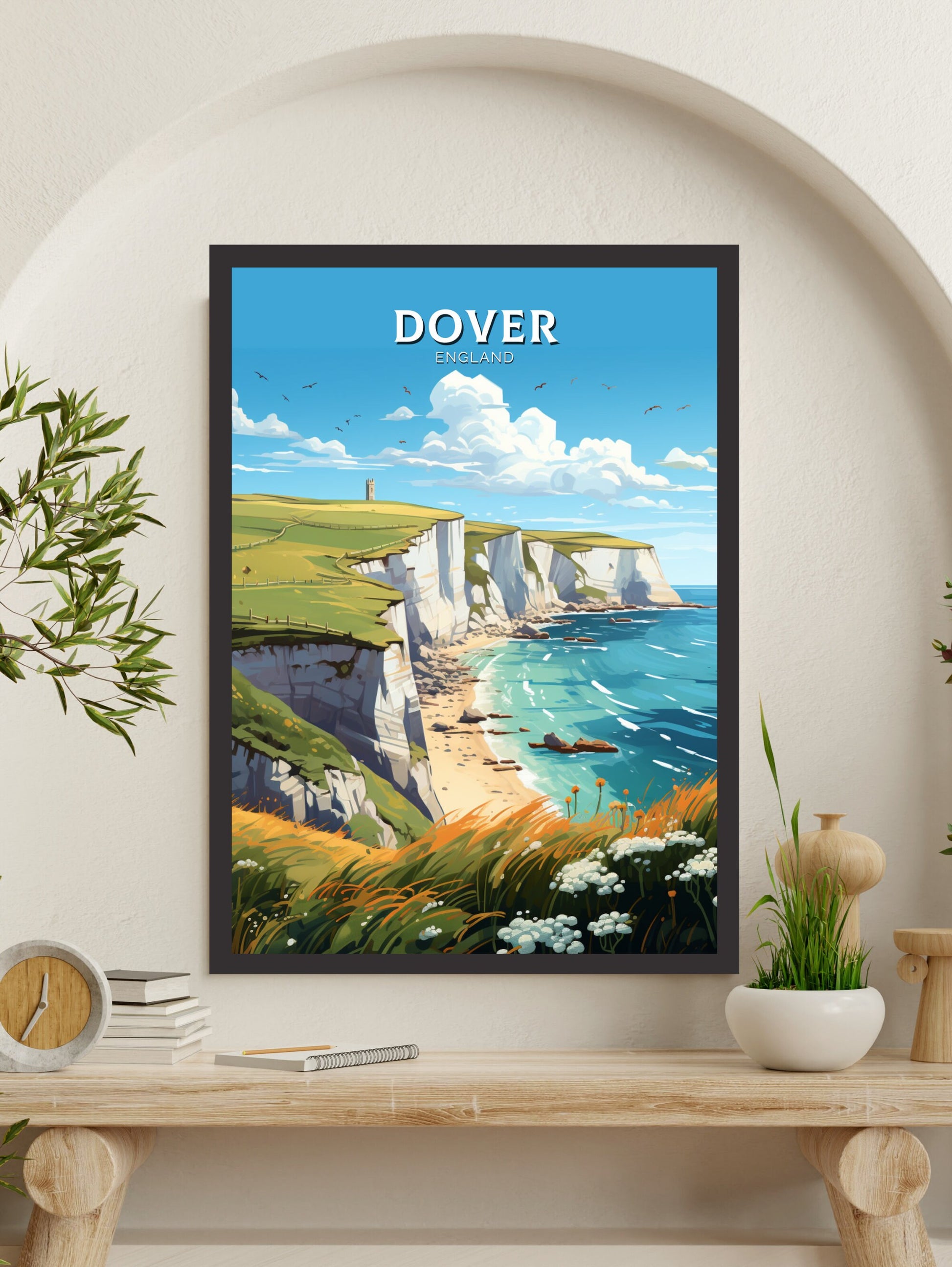 Dover Cliffs Travel Poster | Dover Cliffs Travel Print | Dover Cliffs Wall Art | England Print | England Home Decor | Travel gift | ID 891