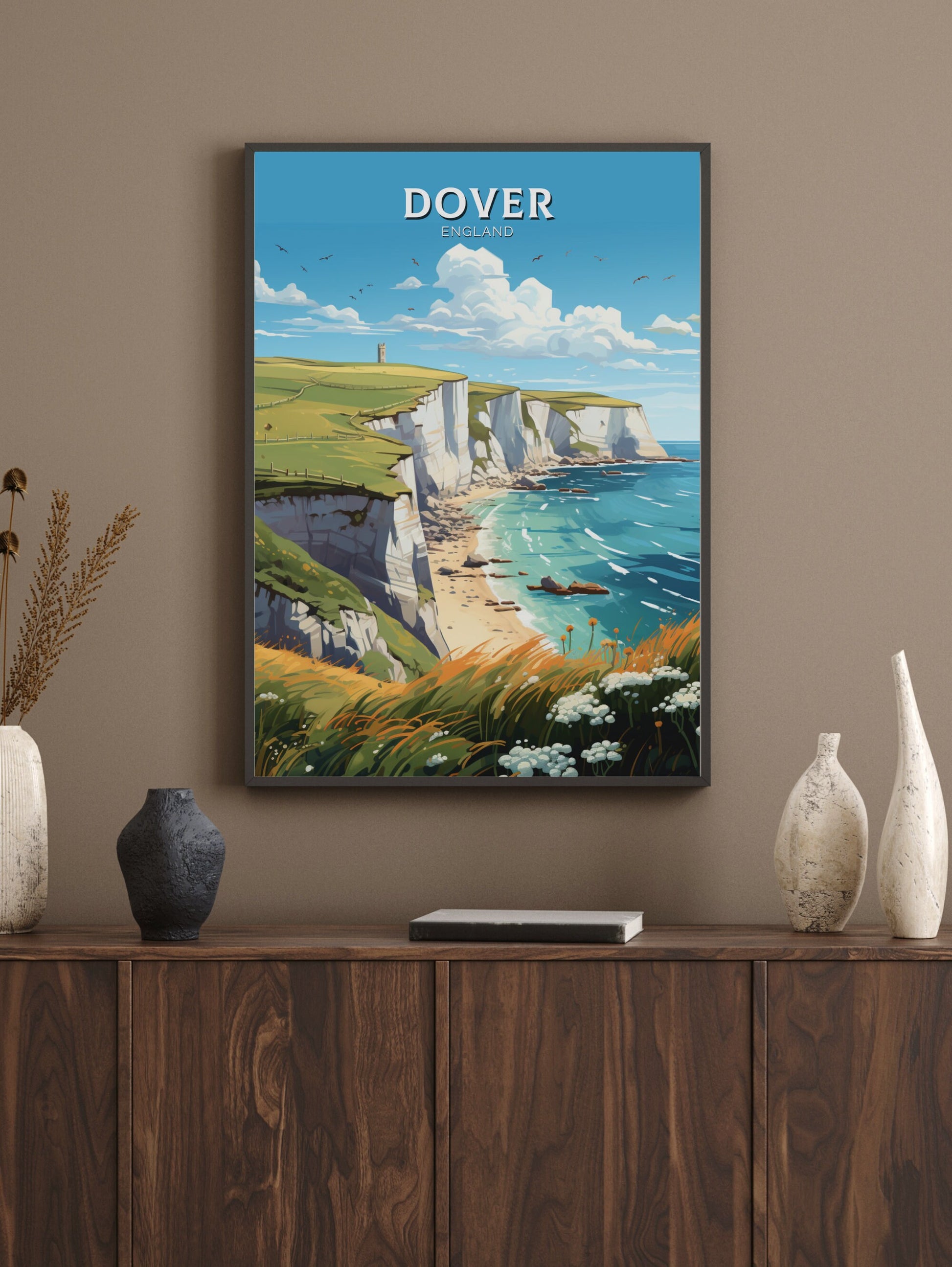 Dover Cliffs Travel Poster | Dover Cliffs Travel Print | Dover Cliffs Wall Art | England Print | England Home Decor | Travel gift | ID 891