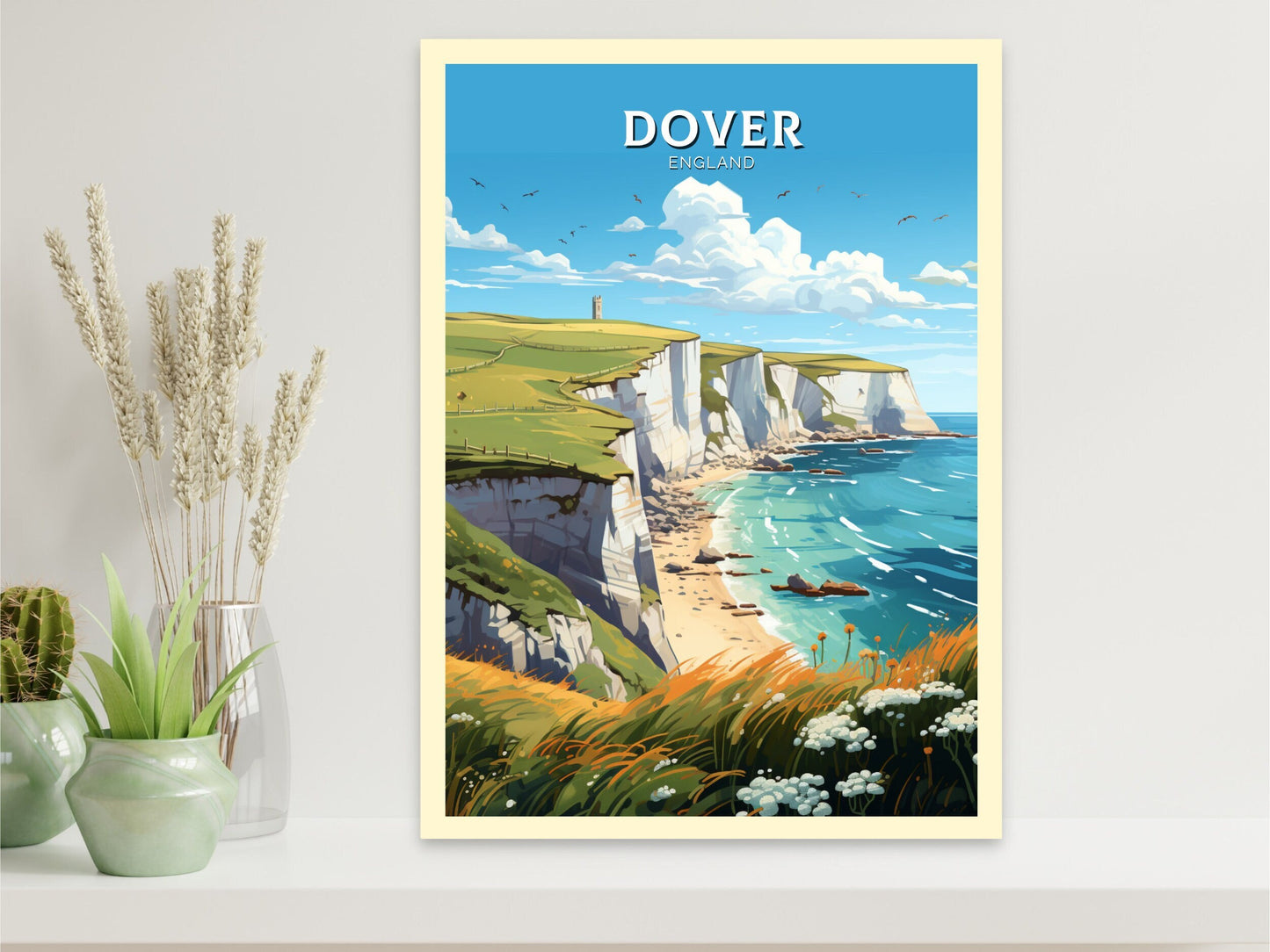 Dover Cliffs Travel Poster | Dover Cliffs Travel Print | Dover Cliffs Wall Art | England Print | England Home Decor | Travel gift | ID 891