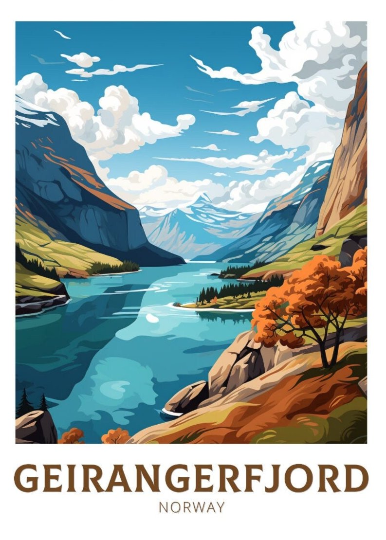 Europe THE GEIRANGERFJORD TRAVEL POSTER - NORWAY ARTWORK