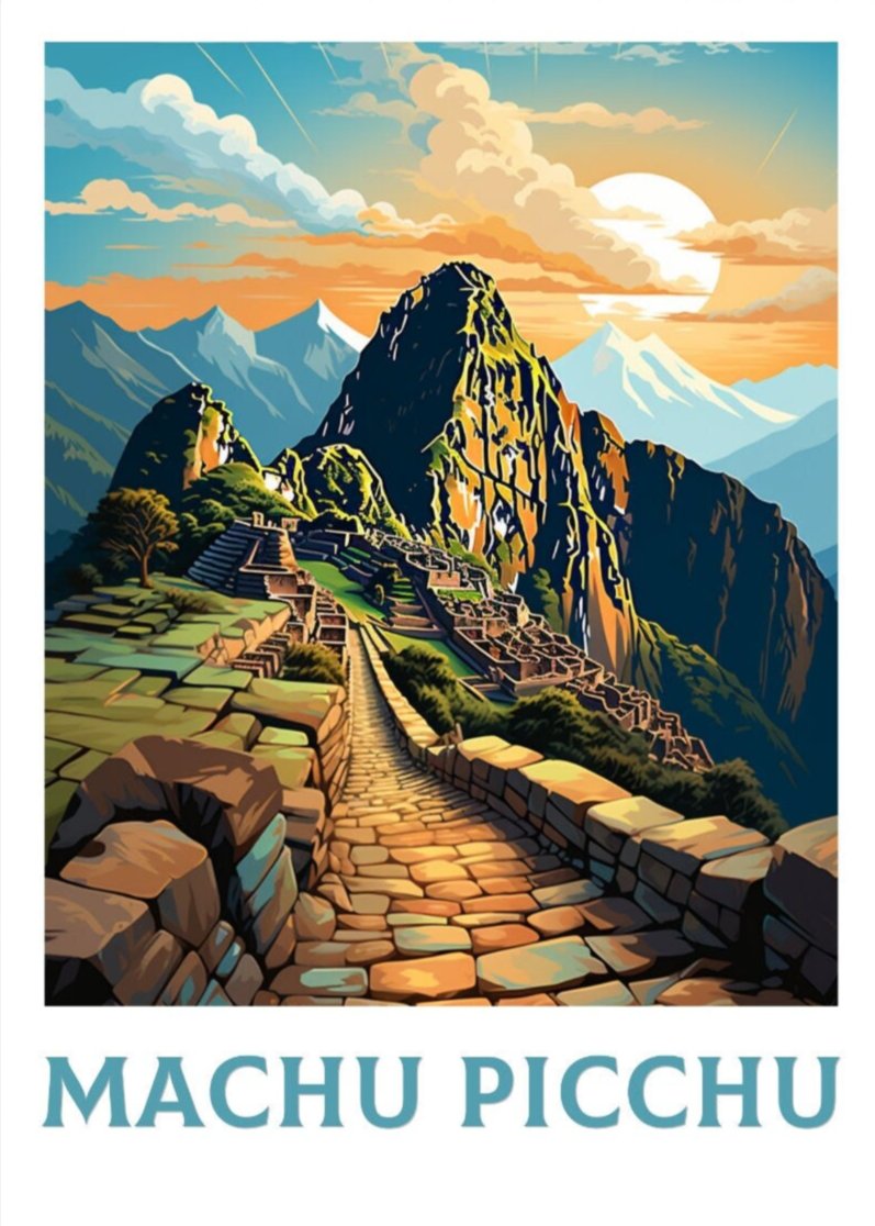 South America MACHU PICCHU VINTAGE POSTER - INCAN RUINS ART