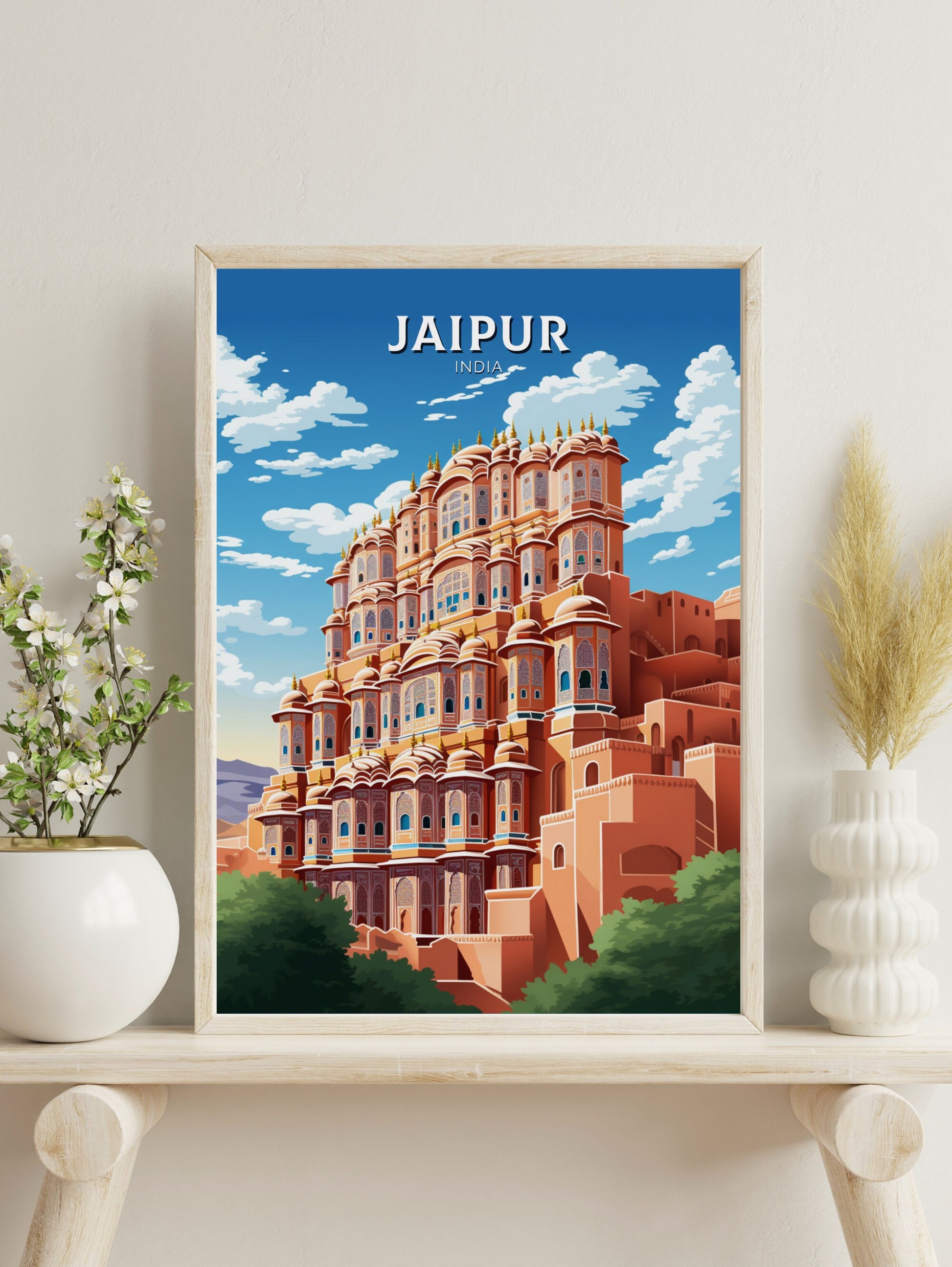 Jaipur Travel Print | Jaipur Illustration | Jaipur Wall Art | India Print | Hawa Mahal Print| Hawa Mahal Painting | Jaipur Poster | ID 899