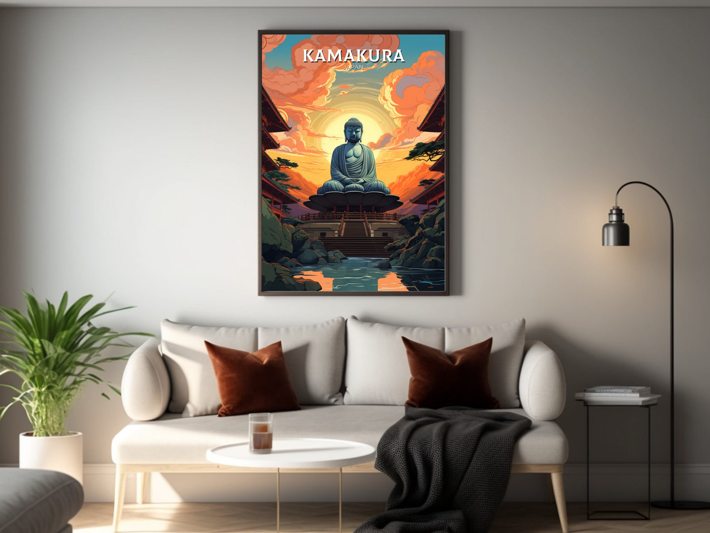 Kamakura Print | Kamakura Illustration | Japan Poster | Japan Print | Kamakura Poster | Kamakura Wall Art | Great Buddha Poster | ID 900