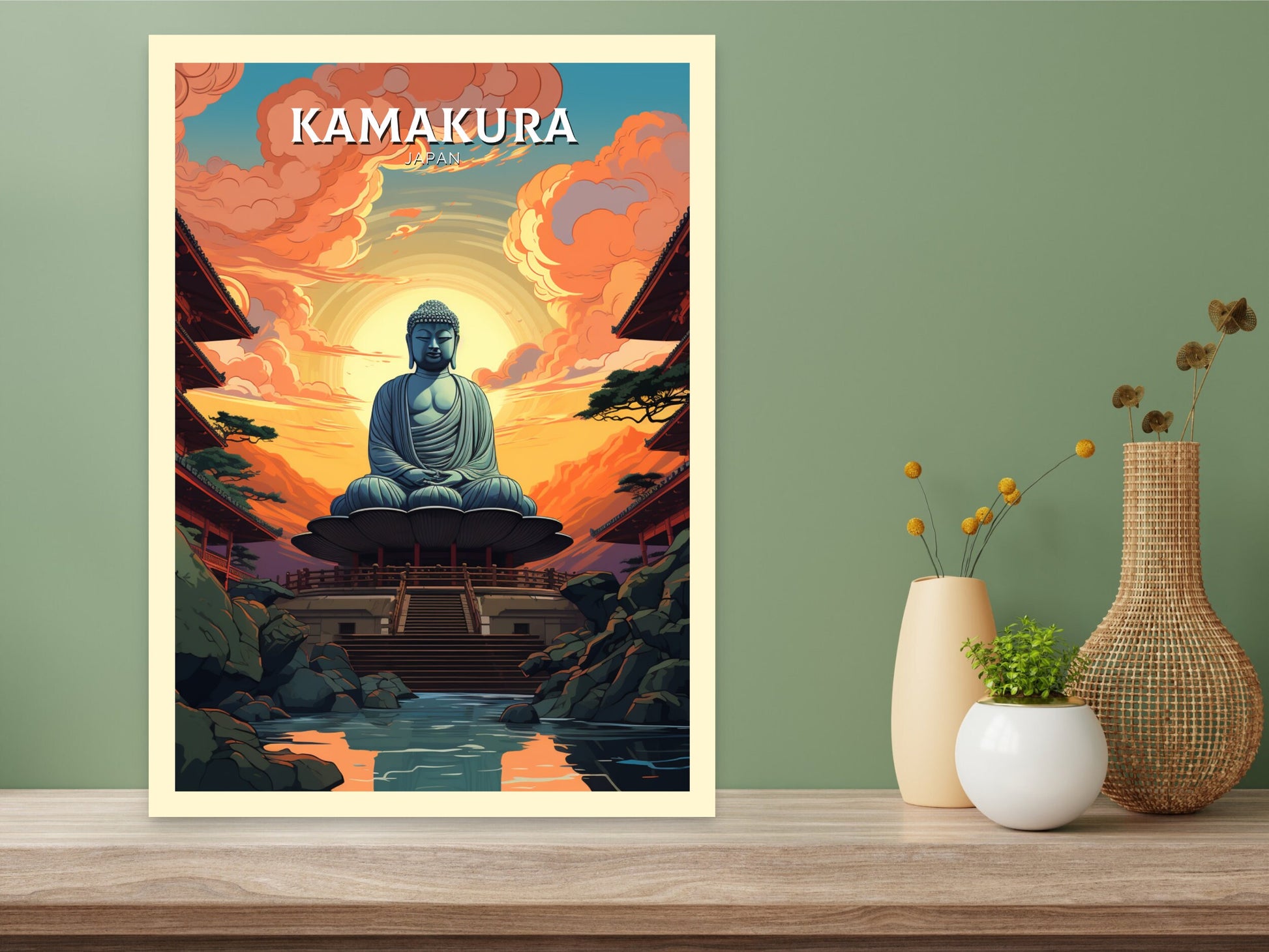 Kamakura Print | Kamakura Illustration | Japan Poster | Japan Print | Kamakura Poster | Kamakura Wall Art | Great Buddha Poster | ID 900