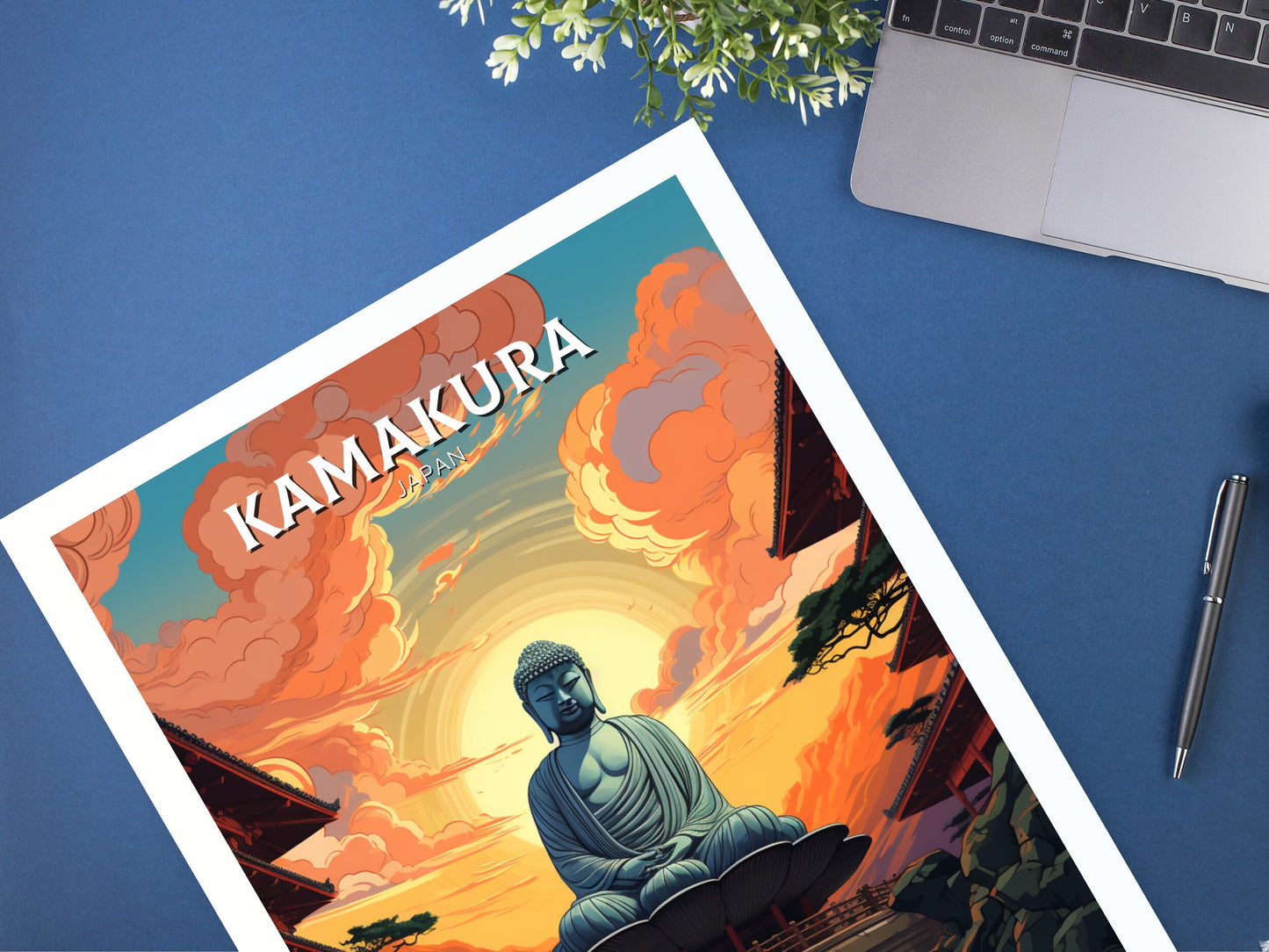 Kamakura Print | Kamakura Illustration | Japan Poster | Japan Print | Kamakura Poster | Kamakura Wall Art | Great Buddha Poster | ID 900