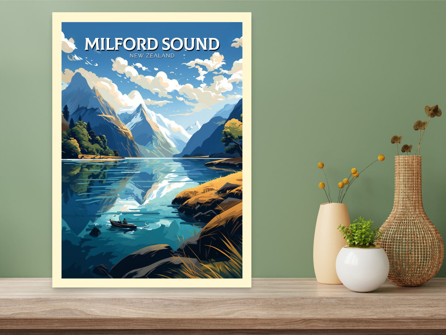 Milford Sound fjord Poster | Milford Print | Milford Art | New Zealand Print | Milford Poster I Milford Sound fjord Poster I ID 901