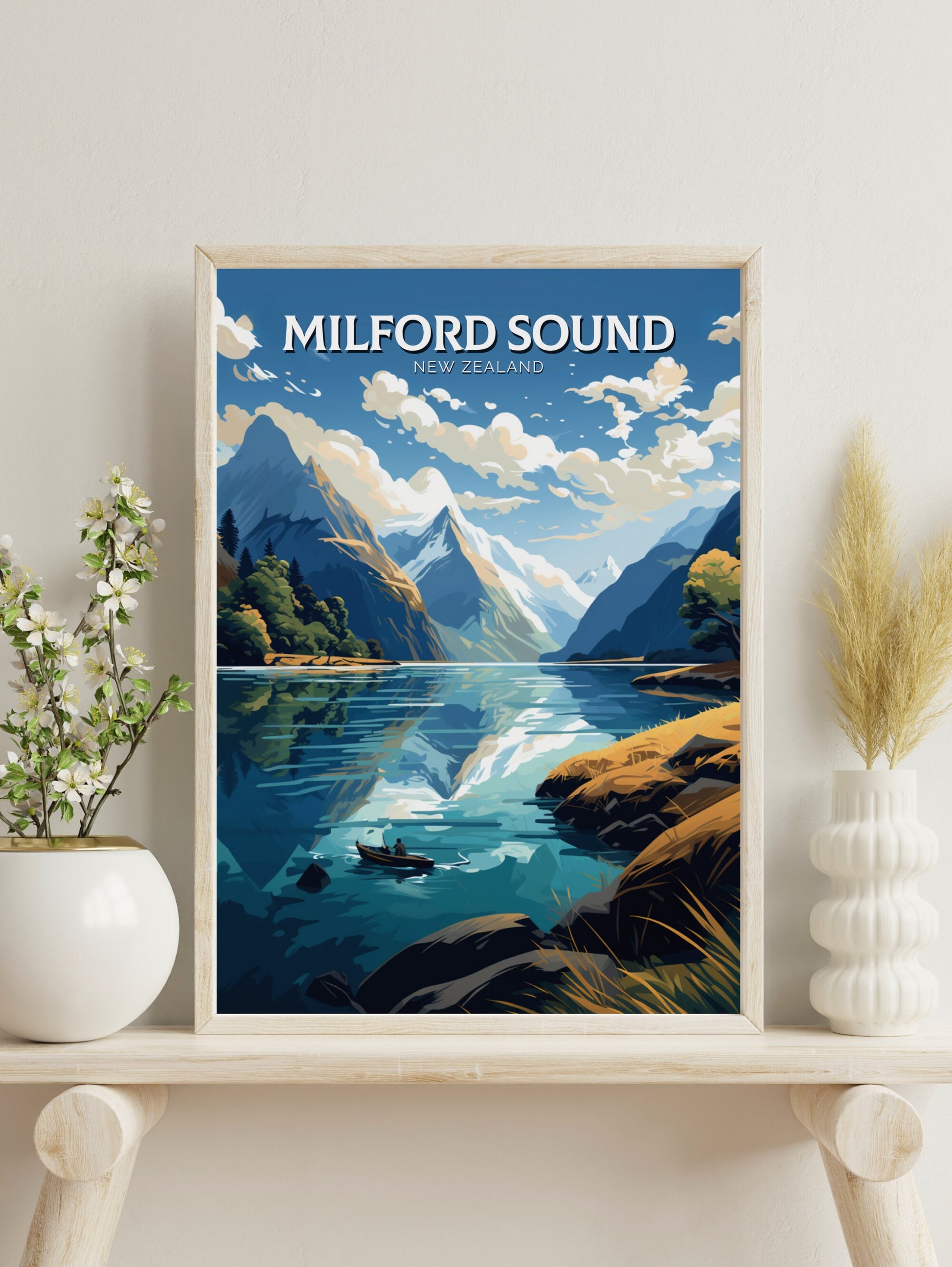 Milford Sound fjord Poster | Milford Print | Milford Art | New Zealand Print | Milford Poster I Milford Sound fjord Poster I ID 901