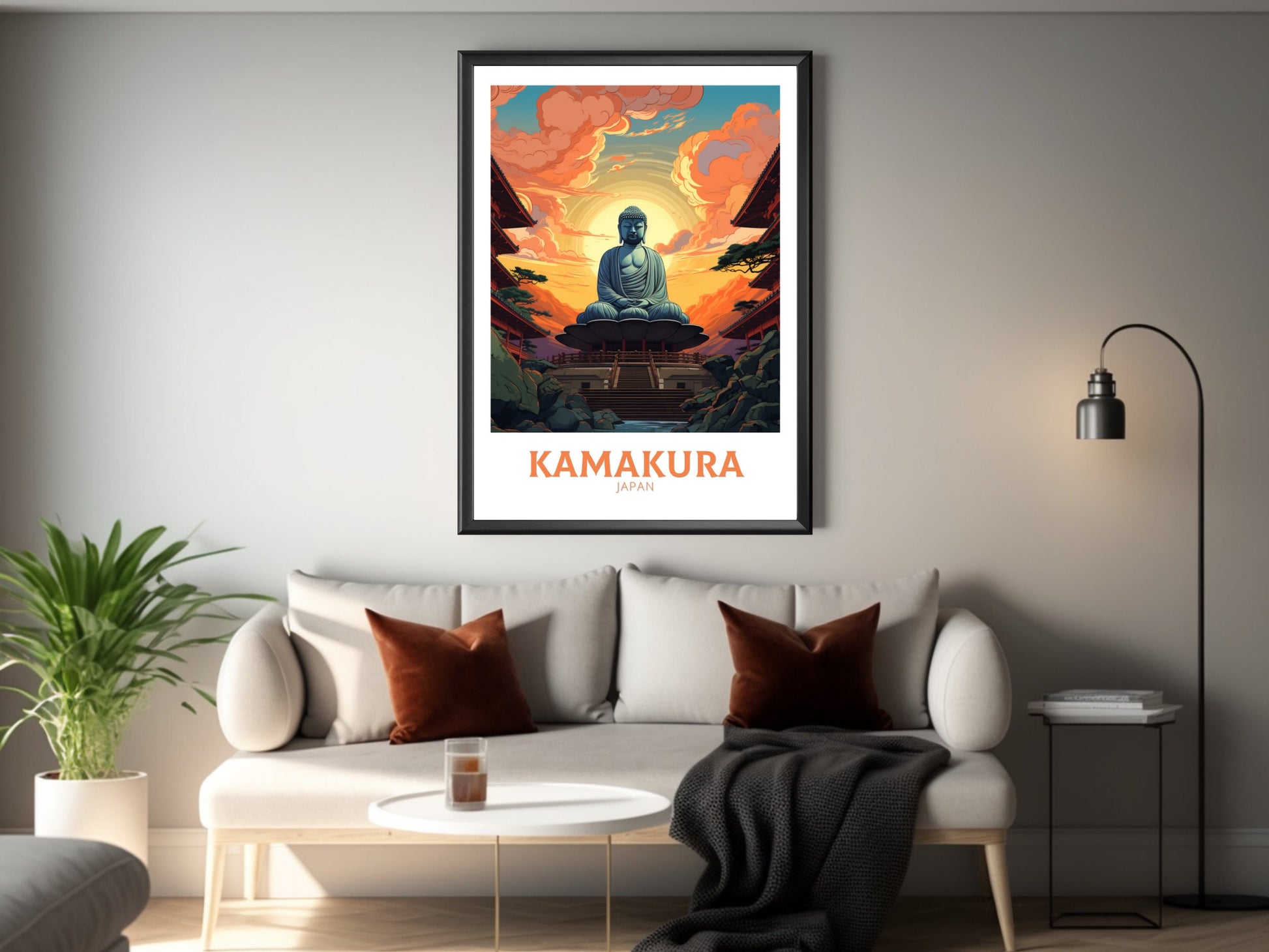 Kamakura Poster | Kamakura Illustration | Japan Poster | Japan Print | Kamakura Print | Kamakura Wall Art | Great Buddha Poster | ID 905