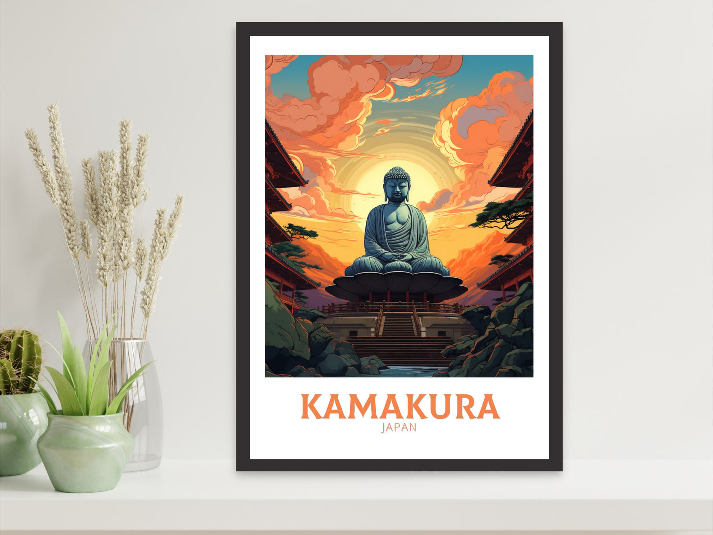 Kamakura Poster | Kamakura Illustration | Japan Poster | Japan Print | Kamakura Print | Kamakura Wall Art | Great Buddha Poster | ID 905