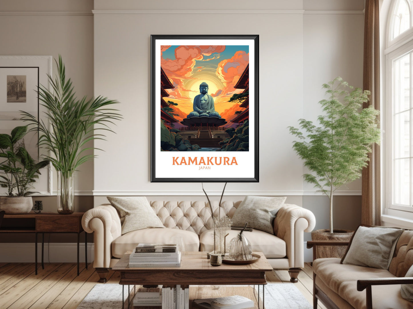 Kamakura Poster | Kamakura Illustration | Japan Poster | Japan Print | Kamakura Print | Kamakura Wall Art | Great Buddha Poster | ID 905