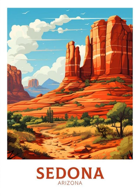 Sedona Travel Poster | Sedona Arizona Print | Sedona Illustration | Arizona Travel Print | Sedona Wall Art | Red Rock Formations | ID 907