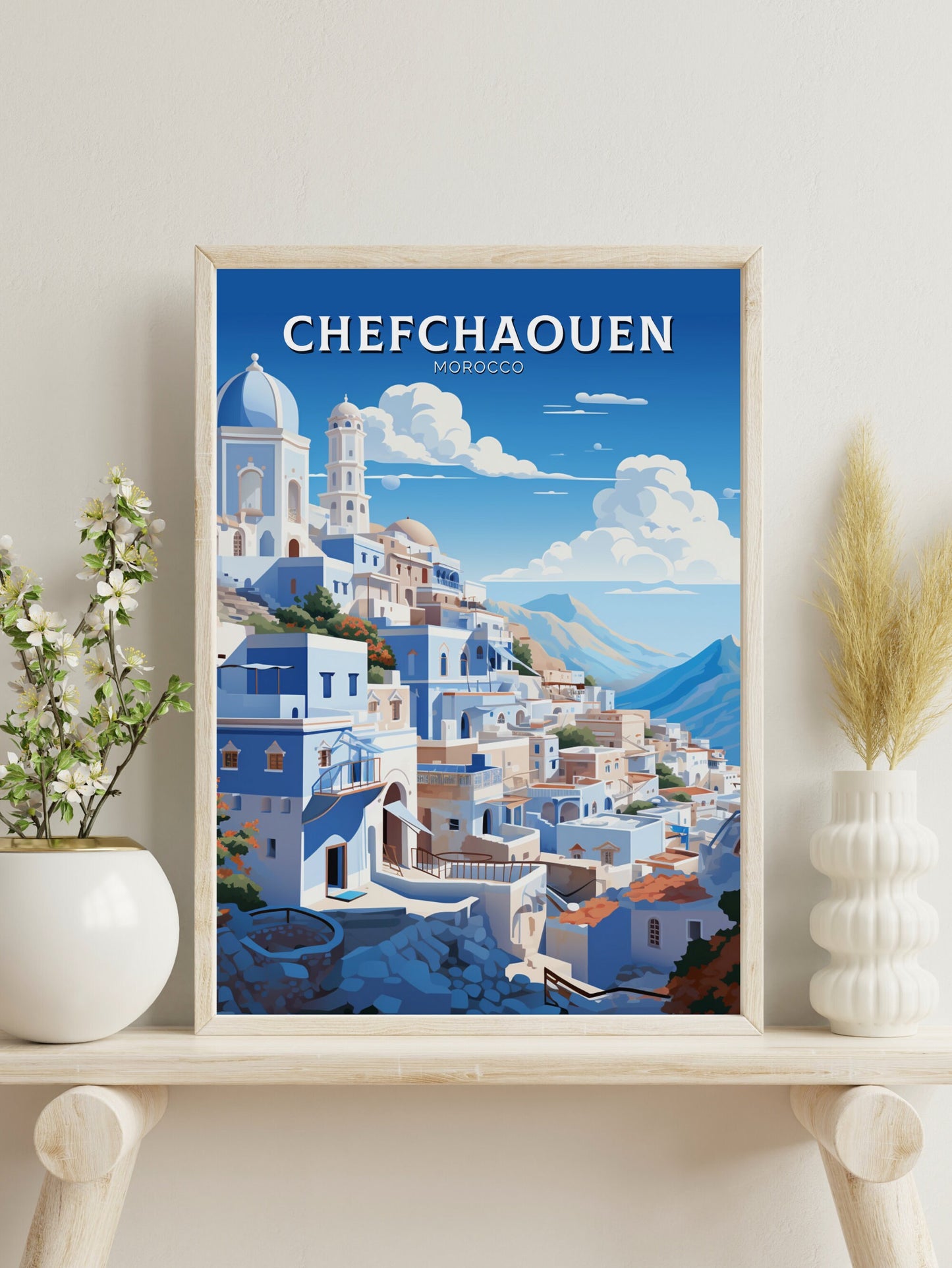 Morocco Travel Poster | Chefchaouen Illustration | Blue City Poster | Chefchaouen Print | Blue City Home Décor | Morocco Poster | ID 908