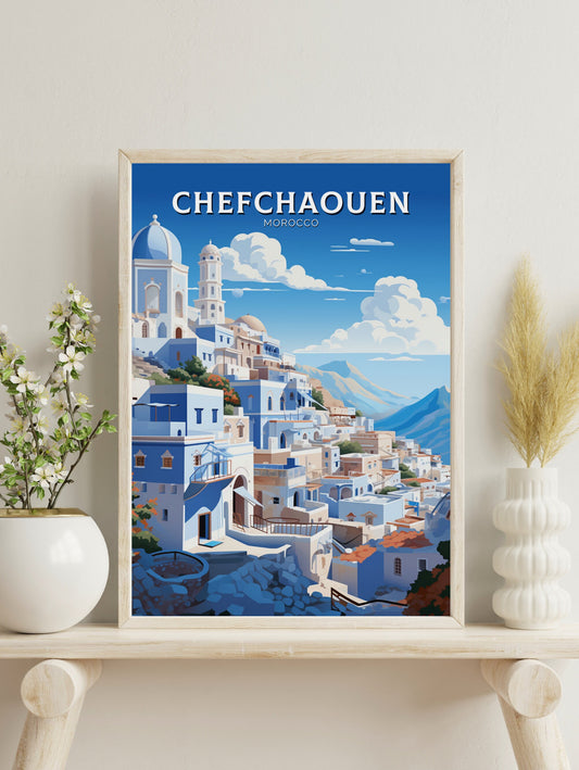 Morocco Travel Poster | Chefchaouen Illustration | Blue City Poster | Chefchaouen Print | Blue City Home Décor | Morocco Poster | ID 908
