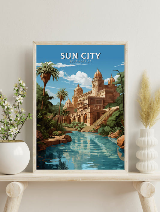 Sun City Poster | Lost City Travel Poster | Sun City Travel Print | South Africa Wall Art | Africa Poster | Sun City Travel Print | ID 909