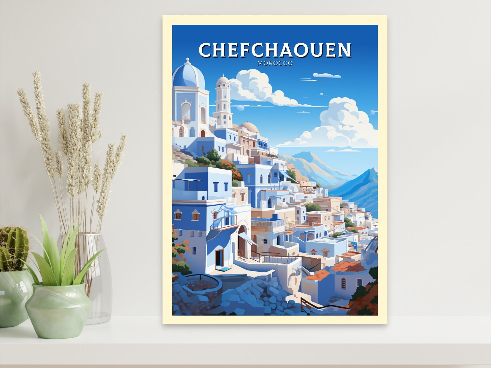 Morocco Travel Poster | Chefchaouen Illustration | Blue City Poster | Chefchaouen Print | Blue City Home Décor | Morocco Poster | ID 908