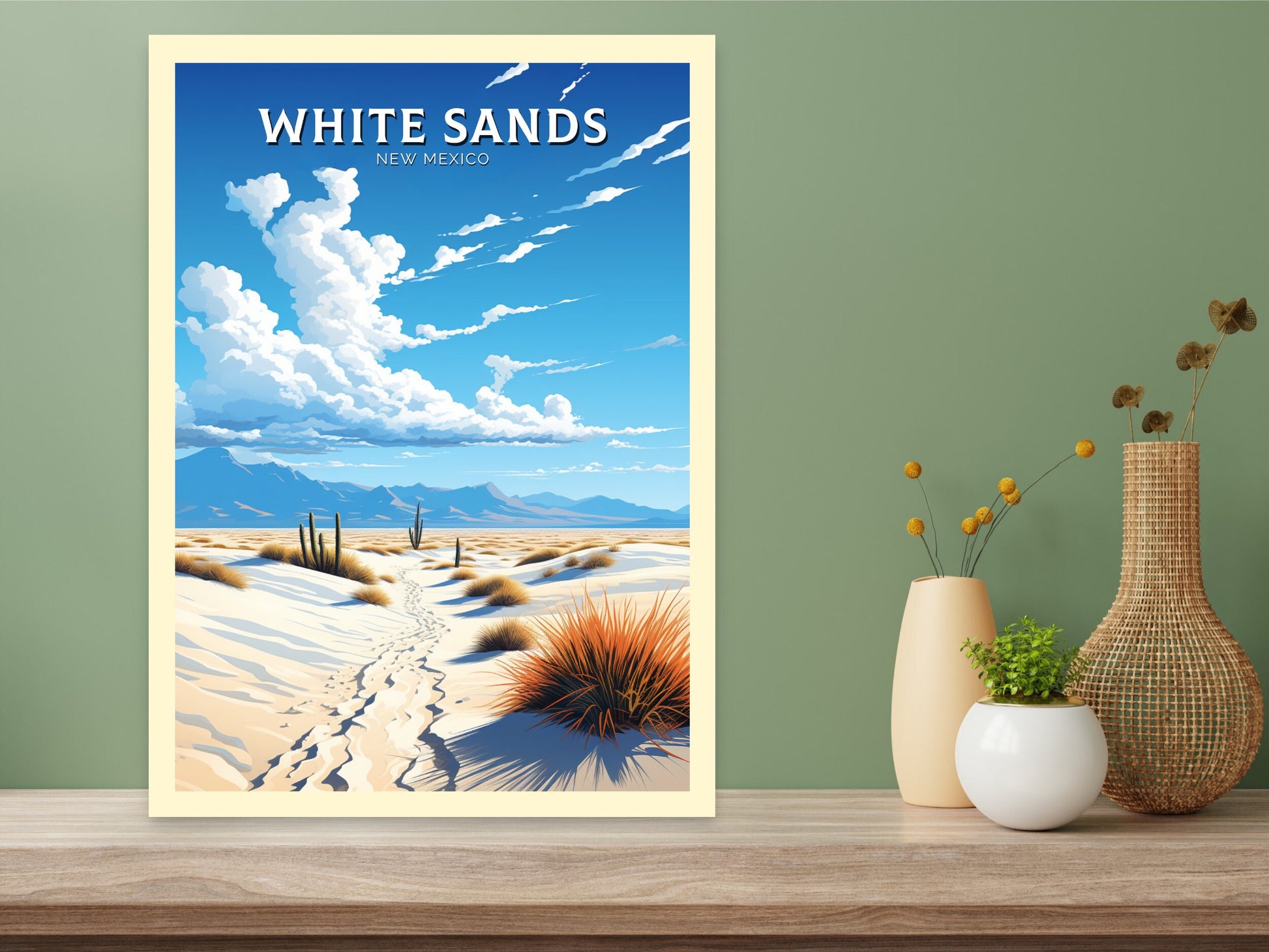 White Sands National Park Print | White Sands National Park Poster | New Mexico Design | White Sands Wall Art | New Mexico Painting | ID 911