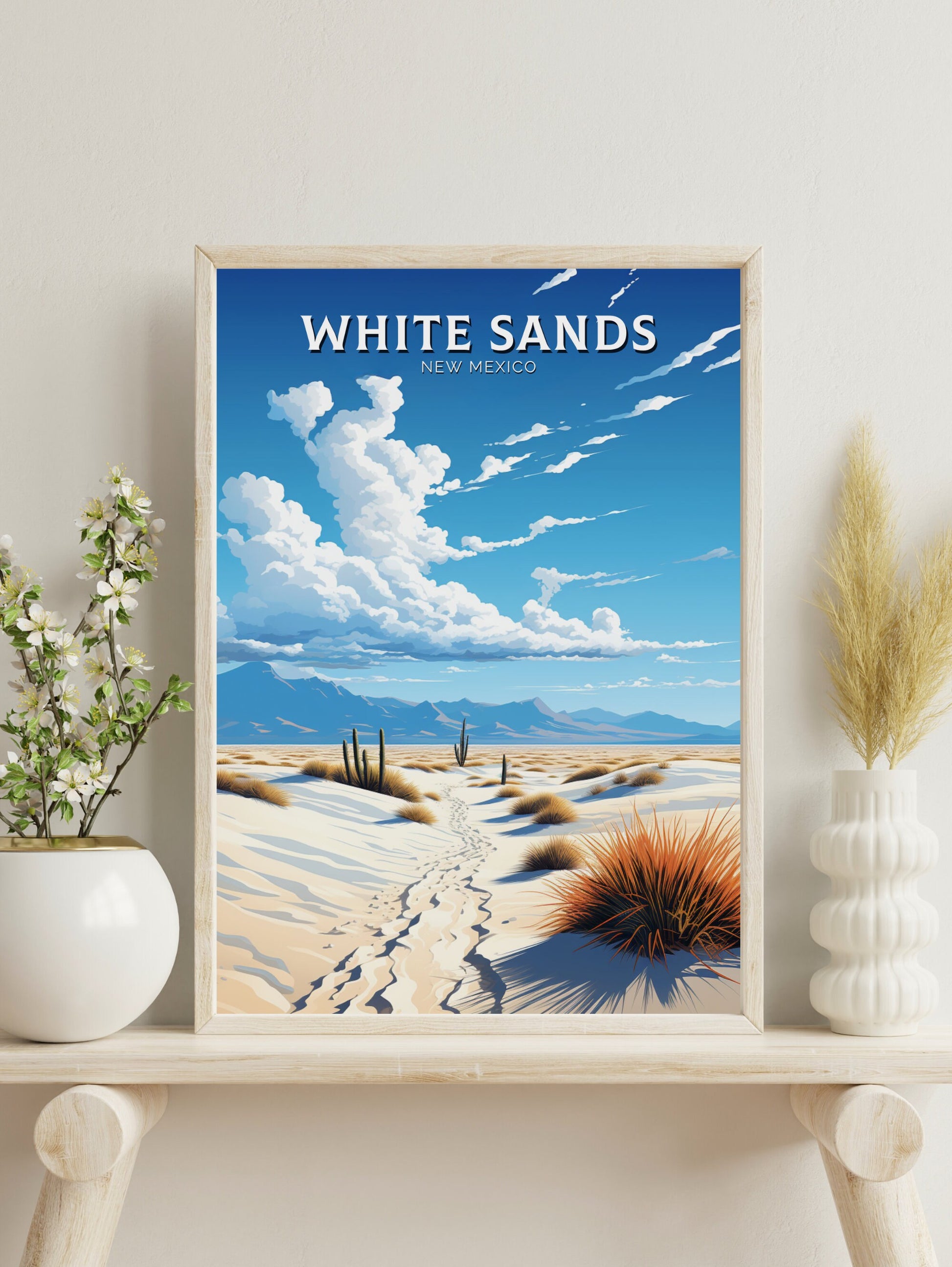 White Sands National Park Print | White Sands National Park Poster | New Mexico Design | White Sands Wall Art | New Mexico Painting | ID 911