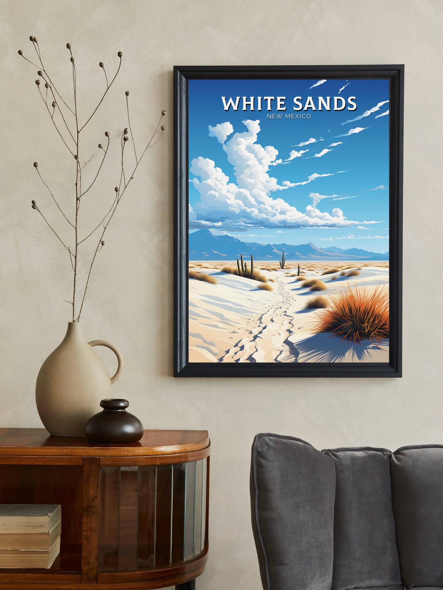 White Sands National Park Print | White Sands National Park Poster | New Mexico Design | White Sands Wall Art | New Mexico Painting | ID 911