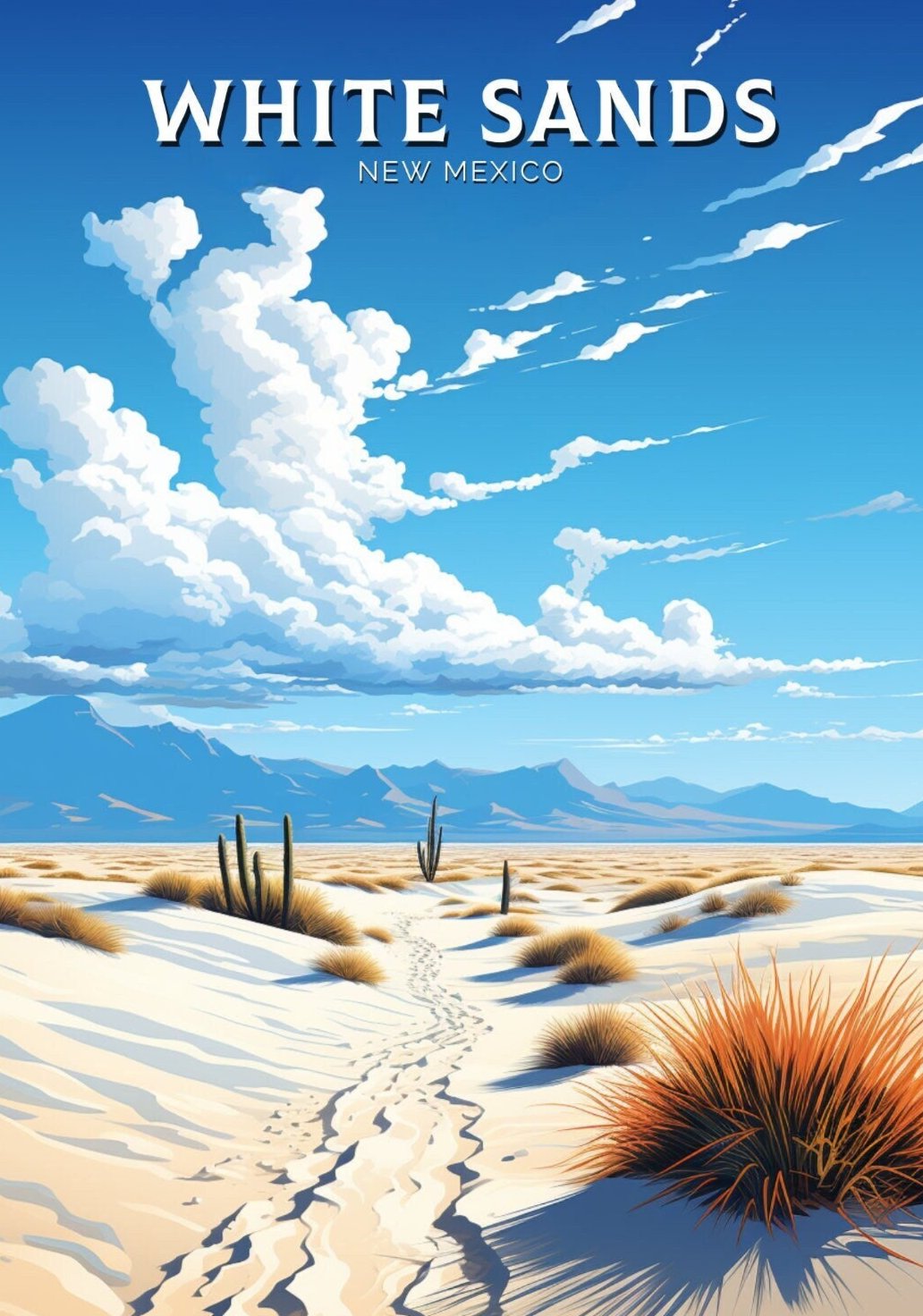 White Sands National Park Print | White Sands National Park Poster | New Mexico Design | White Sands Wall Art | New Mexico Painting | ID 911