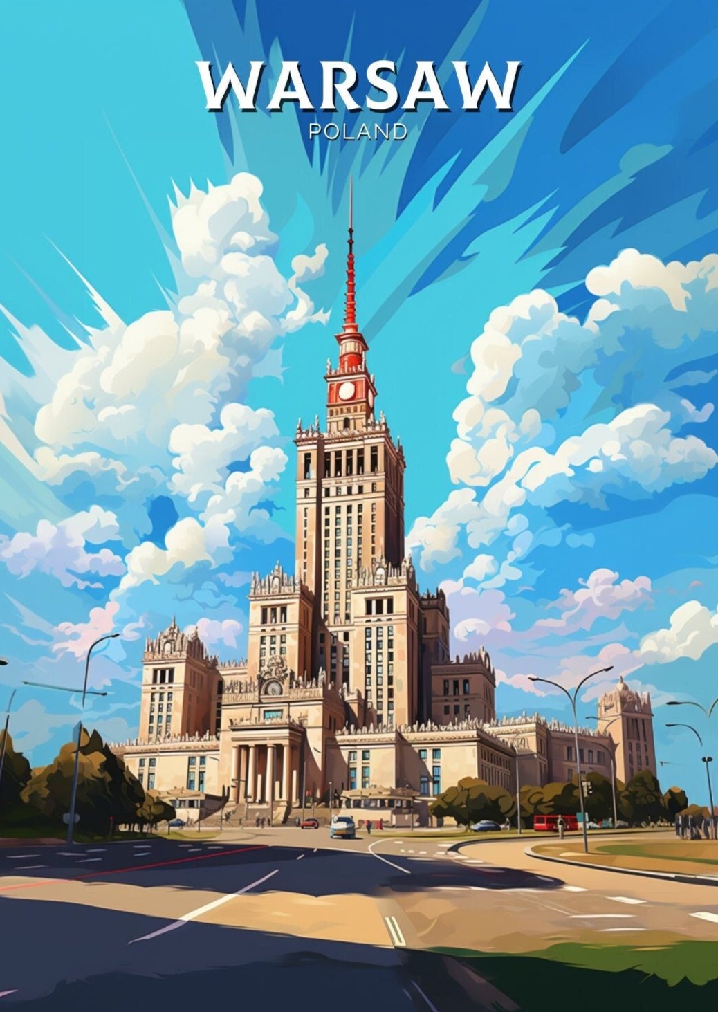 Europe WARSAW TRAVEL POSTER - POLAND ARTWORK
