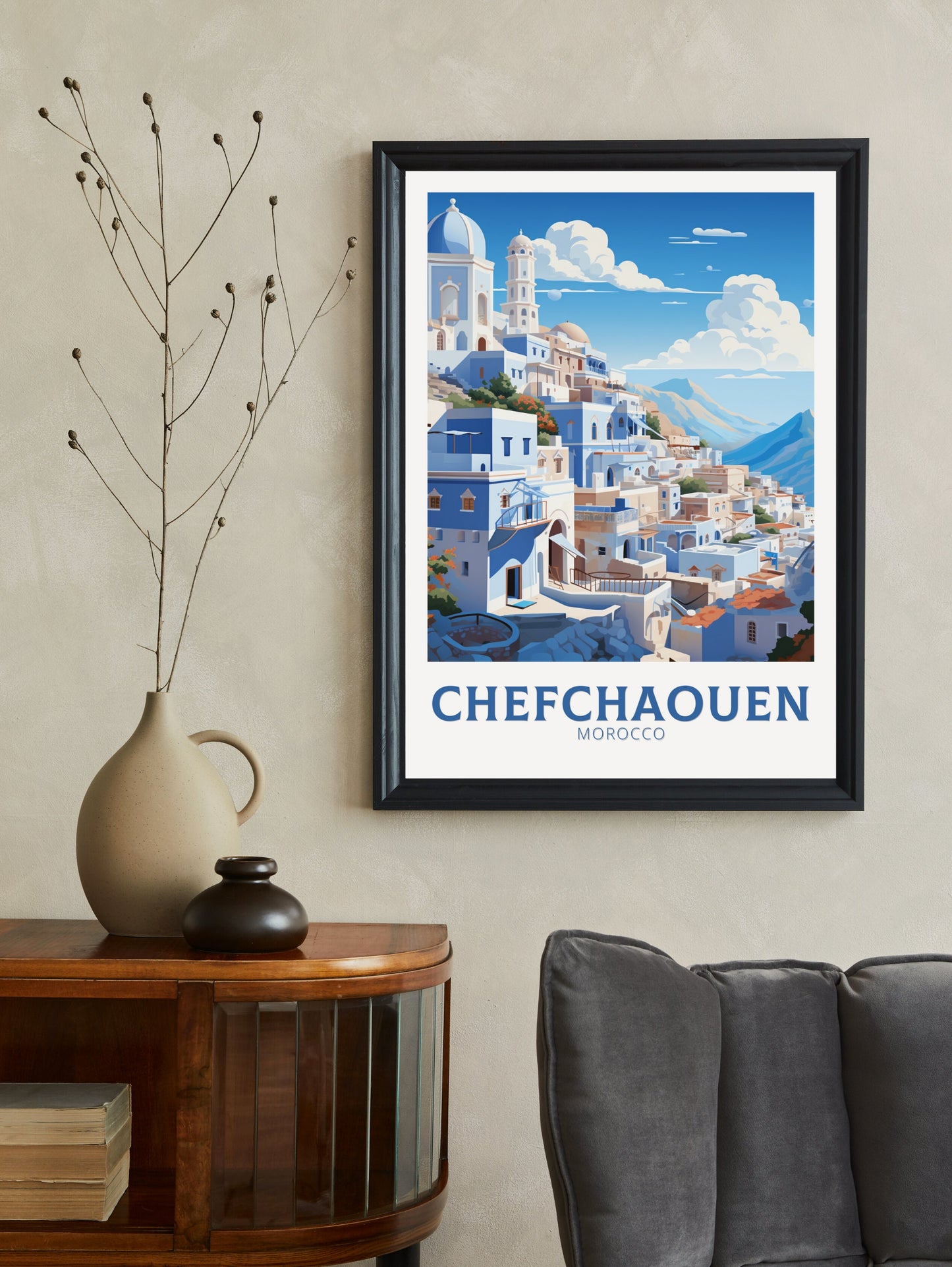 Morocco Travel Print | Chefchaouen Illustration | Blue City Print | Chefchaouen Print | Blue City Home Décor | Morocco Poster | ID 913