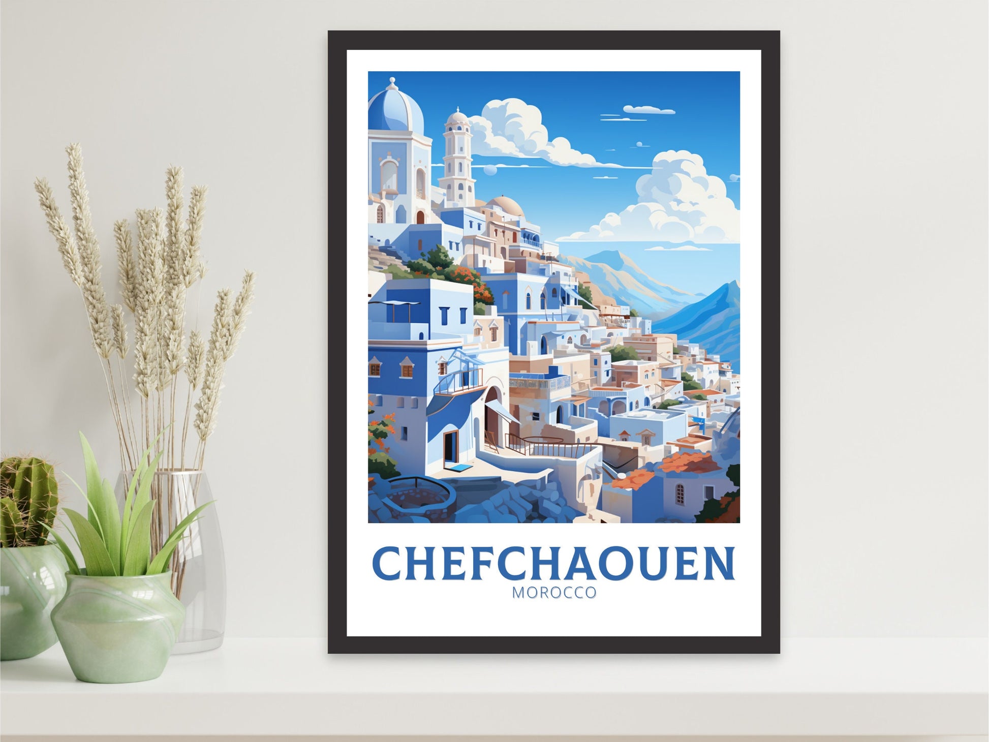 Morocco Travel Print | Chefchaouen Illustration | Blue City Print | Chefchaouen Print | Blue City Home Décor | Morocco Poster | ID 913