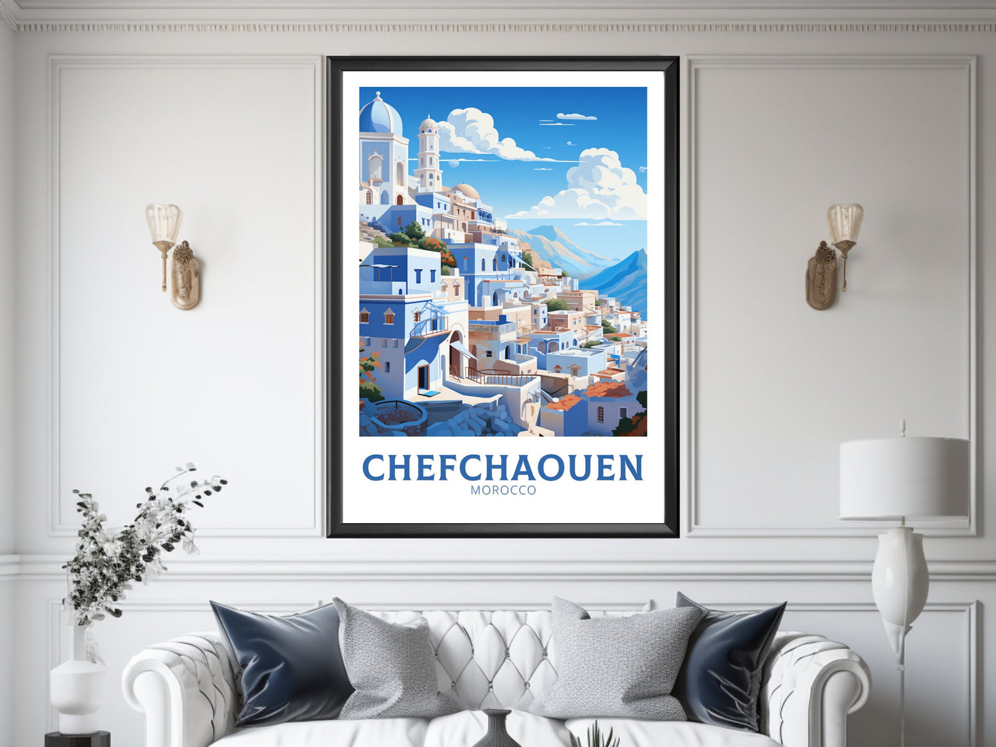 Morocco Travel Print | Chefchaouen Illustration | Blue City Print | Chefchaouen Print | Blue City Home Décor | Morocco Poster | ID 913