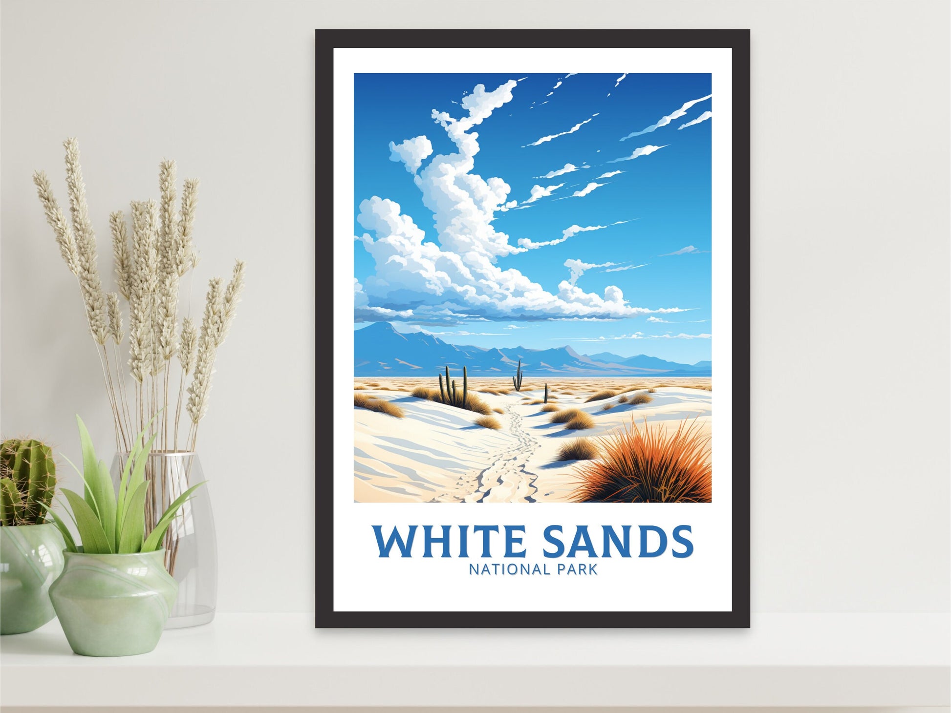 White Sands National Park Poster | White Sands National Park Print | New Mexico Design | White Sands Wall Art | New Mexico Painting | ID 916