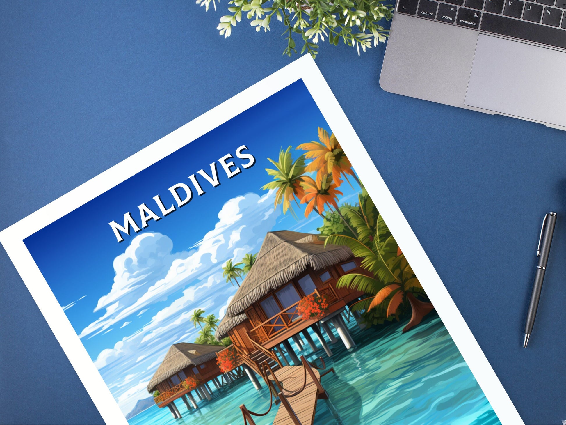 Maldives Print | Maldives Illustration | Maldives Poster | Maldives Wall Art | Maldives Bungalows Poster | Overwater Bungalows | ID 928