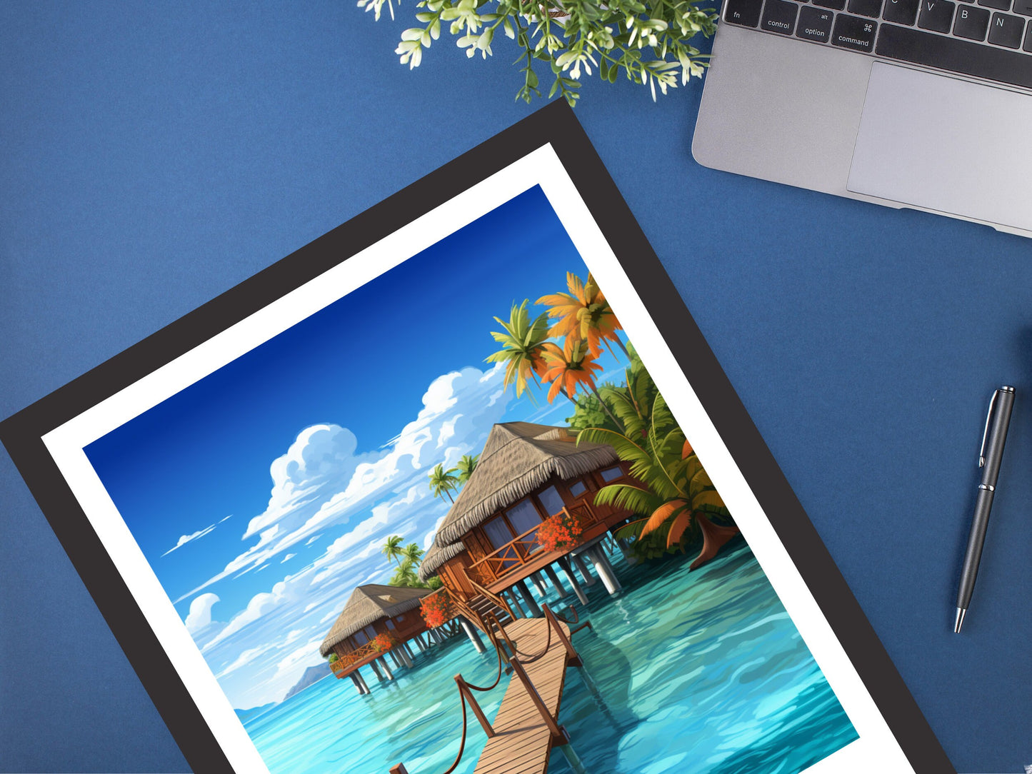 Maldives Poster | Maldives Illustration | Maldives Print | Maldives Wall Art | Maldives Bungalows Print | Overwater Bungalows | ID 933