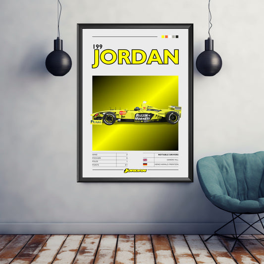 Jordan 199 Poster, Car Poster, Jordan 199 Print, Car Print, Formula 1 Print, Formula 1 Poster, F1 Print, F1 Poster, 1990s Race Car Print