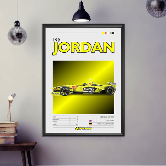 Jordan 199 Poster, Car Poster, Jordan 199 Print, Car Print, Formula 1 Print, Formula 1 Poster, F1 Print, F1 Poster, 1990s Race Car Print