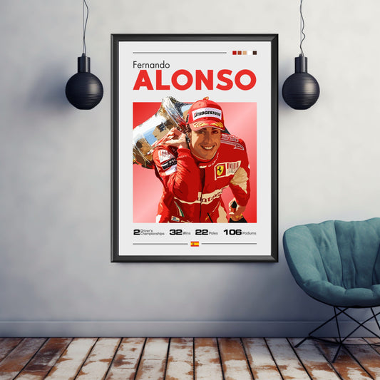 Fernando Alonso Poster, F1 Print, Fernando Alonso Print, F1 Poster, Formula 1 Print, Formula 1 Poster, Renault, Scuderia Ferrari