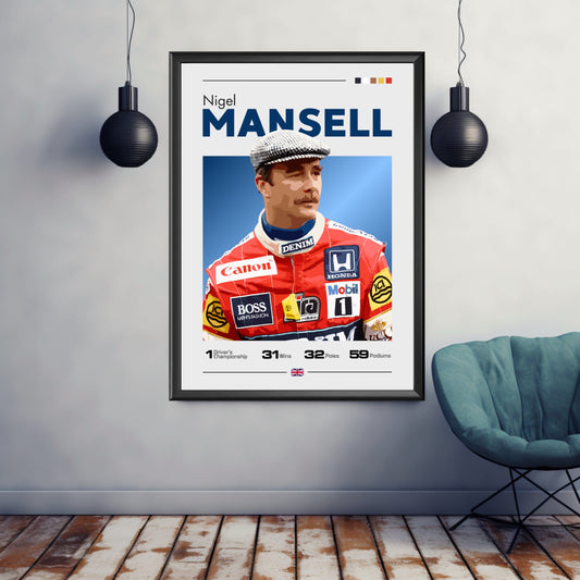Nigel Mansell Poster, F1 Print, Nigel Mansell Print, F1 Poster, Formula 1 Print, Formula 1 Poster, Williams Racing, Scuderia Ferrari