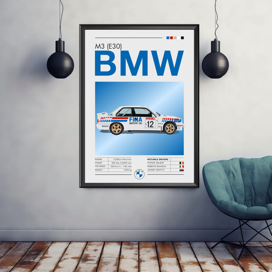 BMW M3 (E30) Poster, BMW M3 (E30) Print, 1980s Car Print, Car Art, Rally Car Print, Classic Car, Car Print, Car Poster, Vintage Car Print