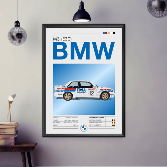 BMW M3 (E30) Poster, BMW M3 (E30) Print, 1980s Car Print, Car Art, Rally Car Print, Classic Car, Car Print, Car Poster, Vintage Car Print