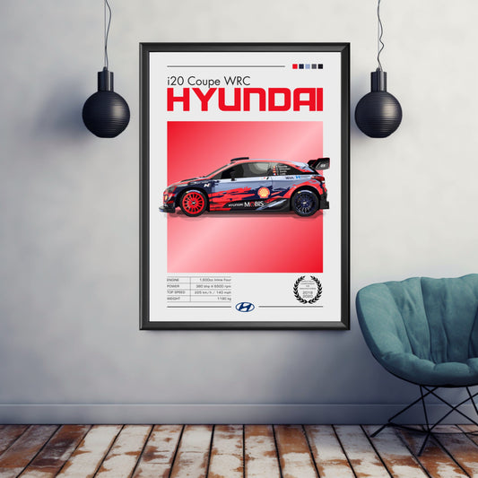 Hyundai i20 Coupe WRC Poster, Hyundai i20 Coupe WRC Print, 2020s Car, Car Print, Car Poster, Car Art, Rally Car Print, Modern Car Print