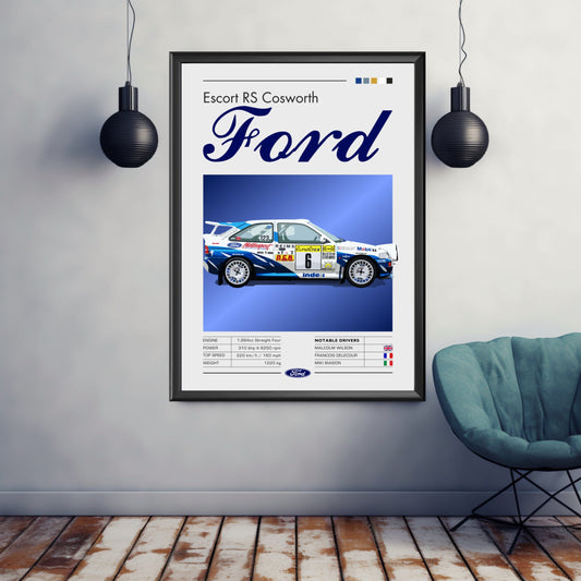 Ford Escort RS Cosworth Poster, Car Art, Rally Car Print, Ford Escort RS Cosworth Print, 1990s Car Print, Classic Car, Car Print, Car Poster