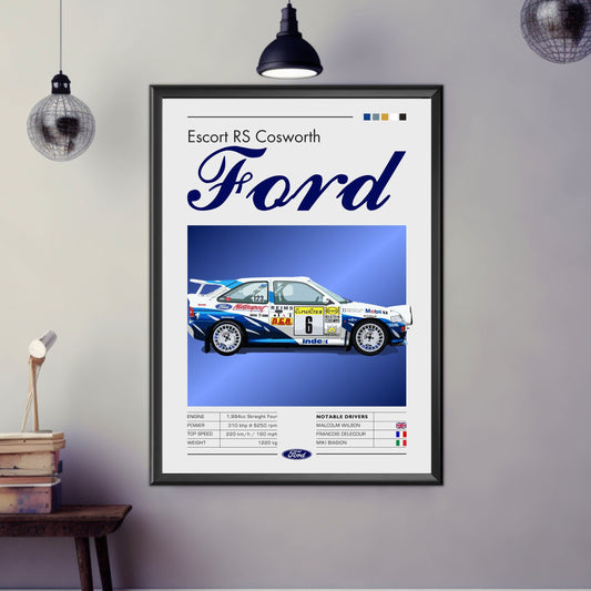 Ford Escort RS Cosworth Poster, Car Art, Rally Car Print, Ford Escort RS Cosworth Print, 1990s Car Print, Classic Car, Car Print, Car Poster